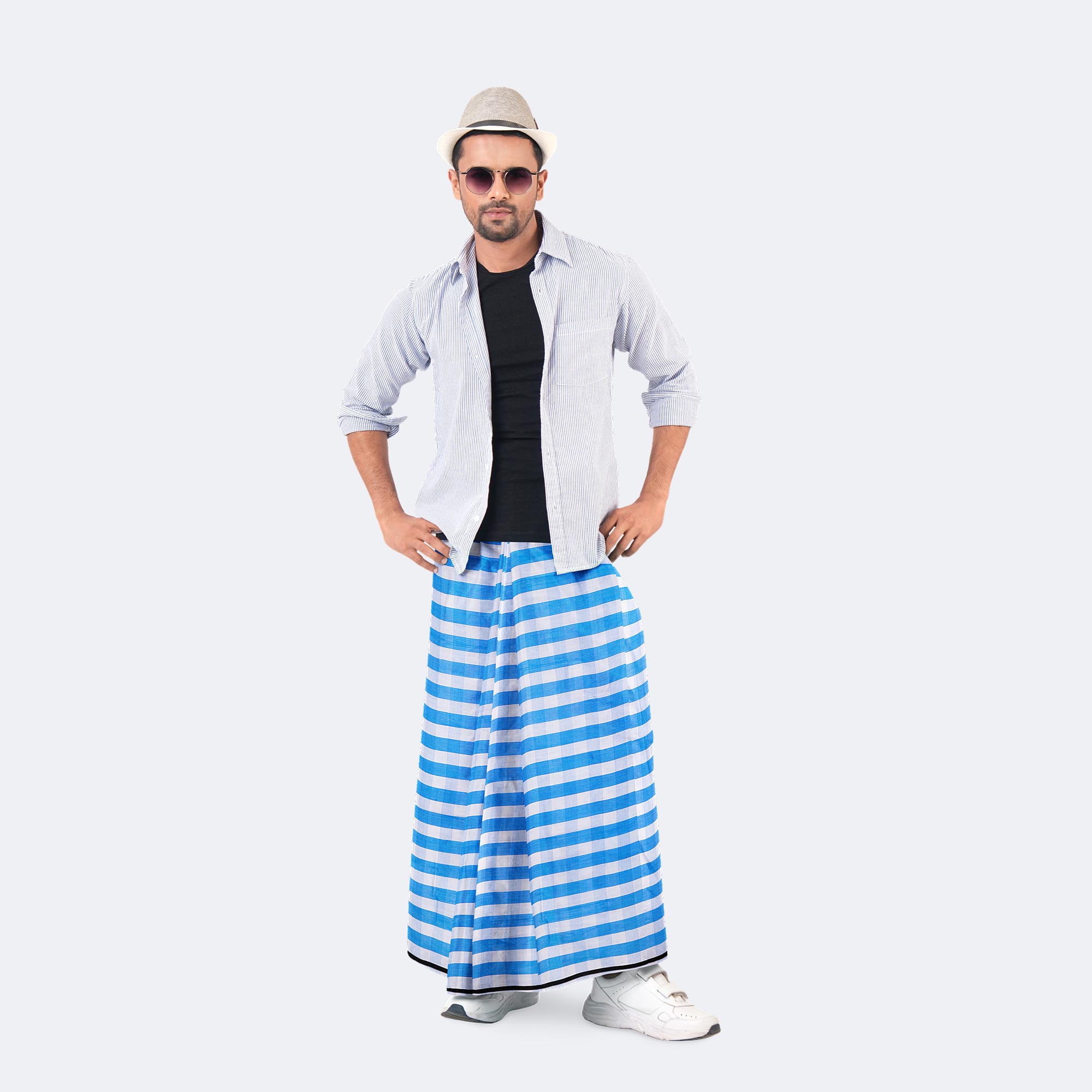 Blue Stripe Cotton Lungi - Saz Bilash