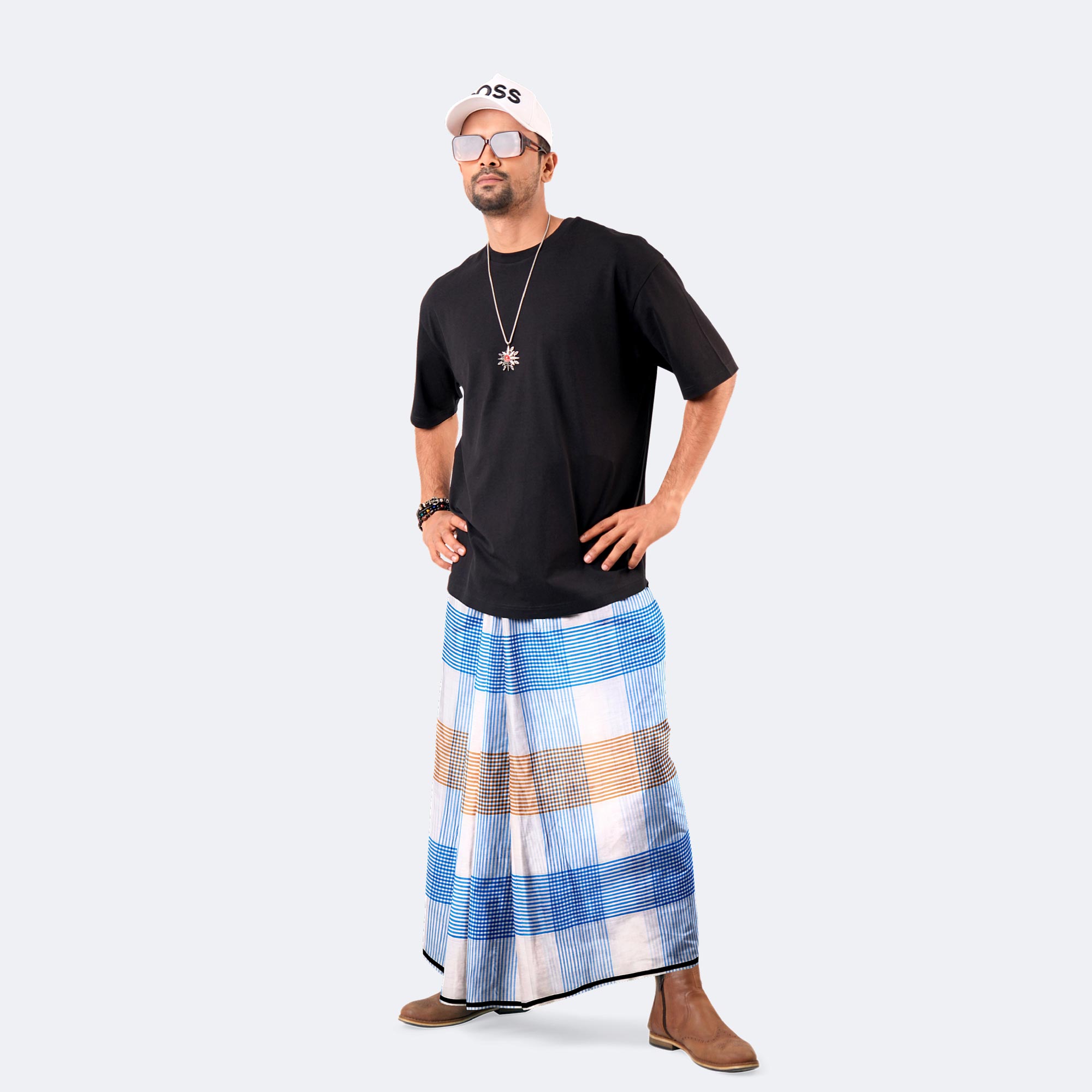 Vibrant Blue Check Lungi - Saz Bilash