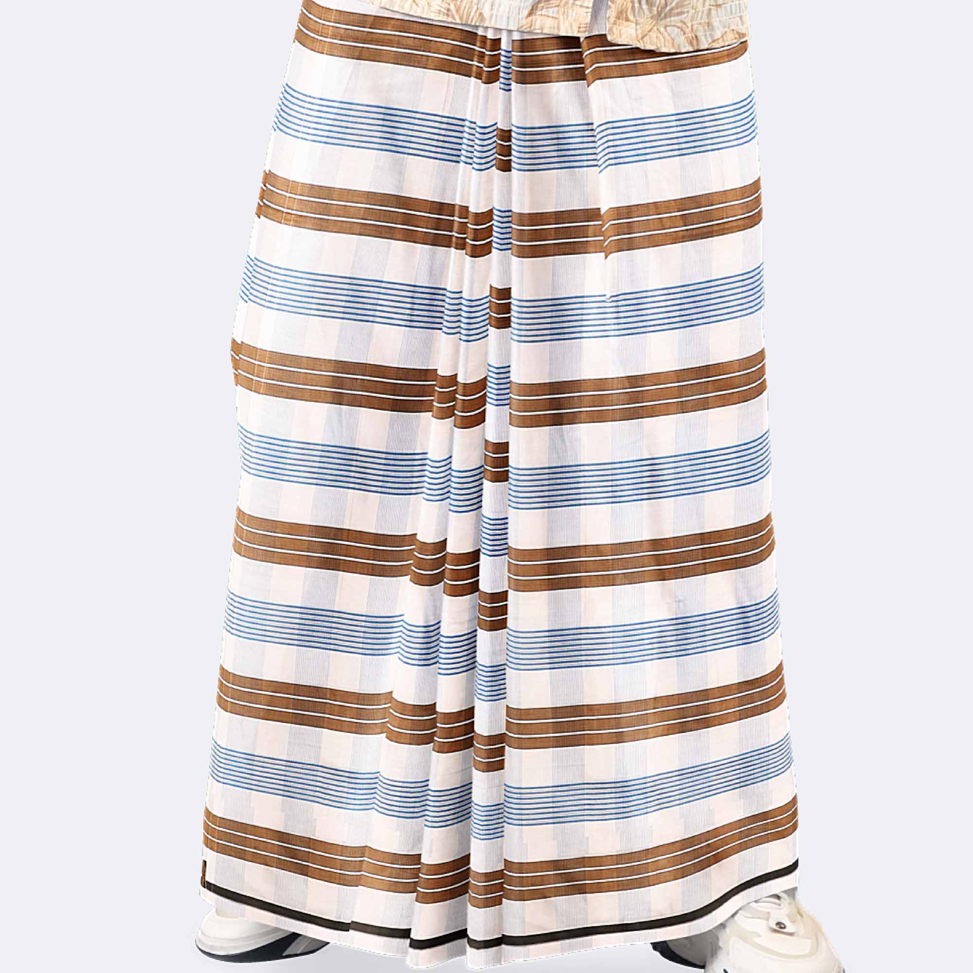 Classic White Check & Stripe Lungi - Saz Bilash
