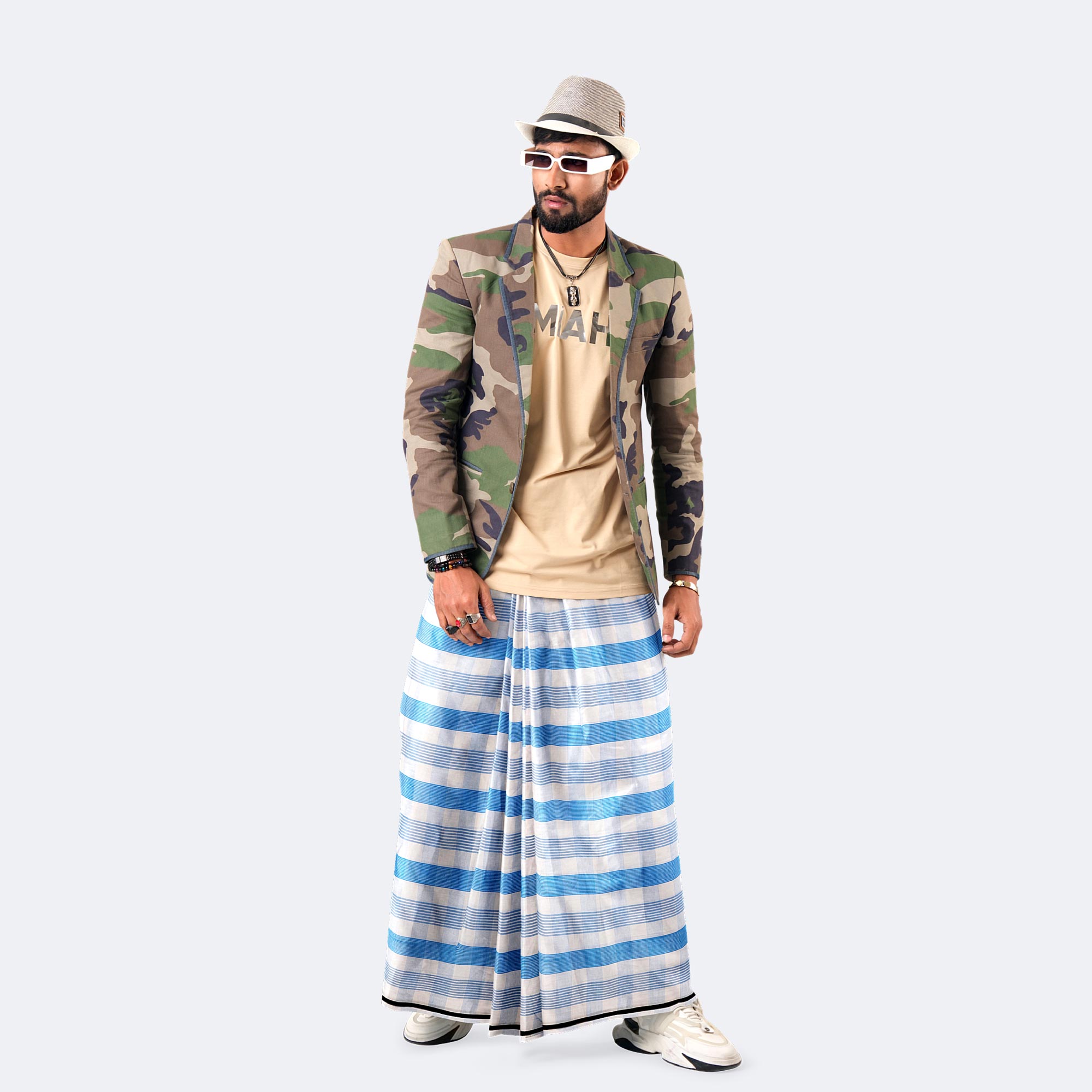 Classic Blue Check Lungi - Saz Bilash