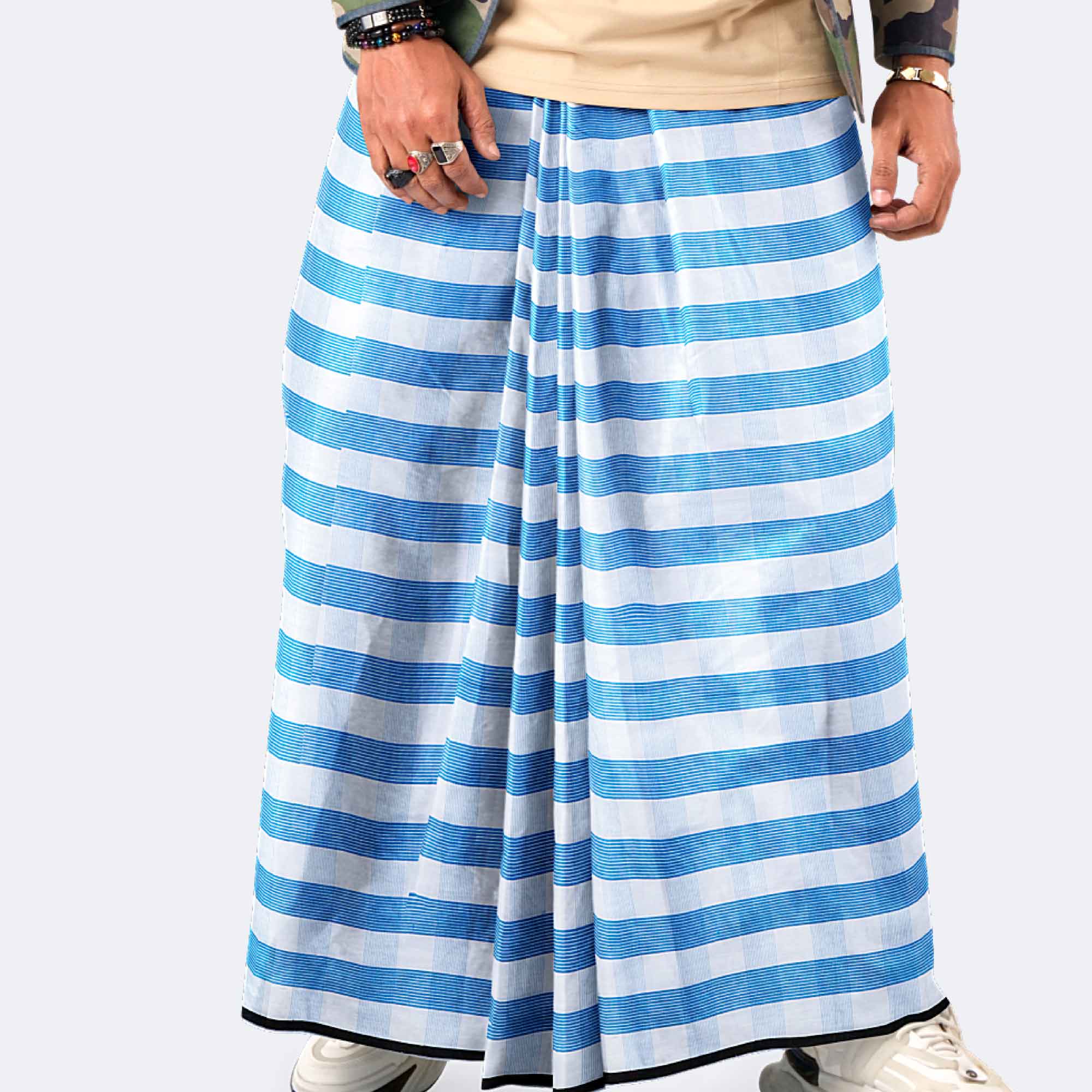White & Blue Stripe Lungi - Saz Bilash