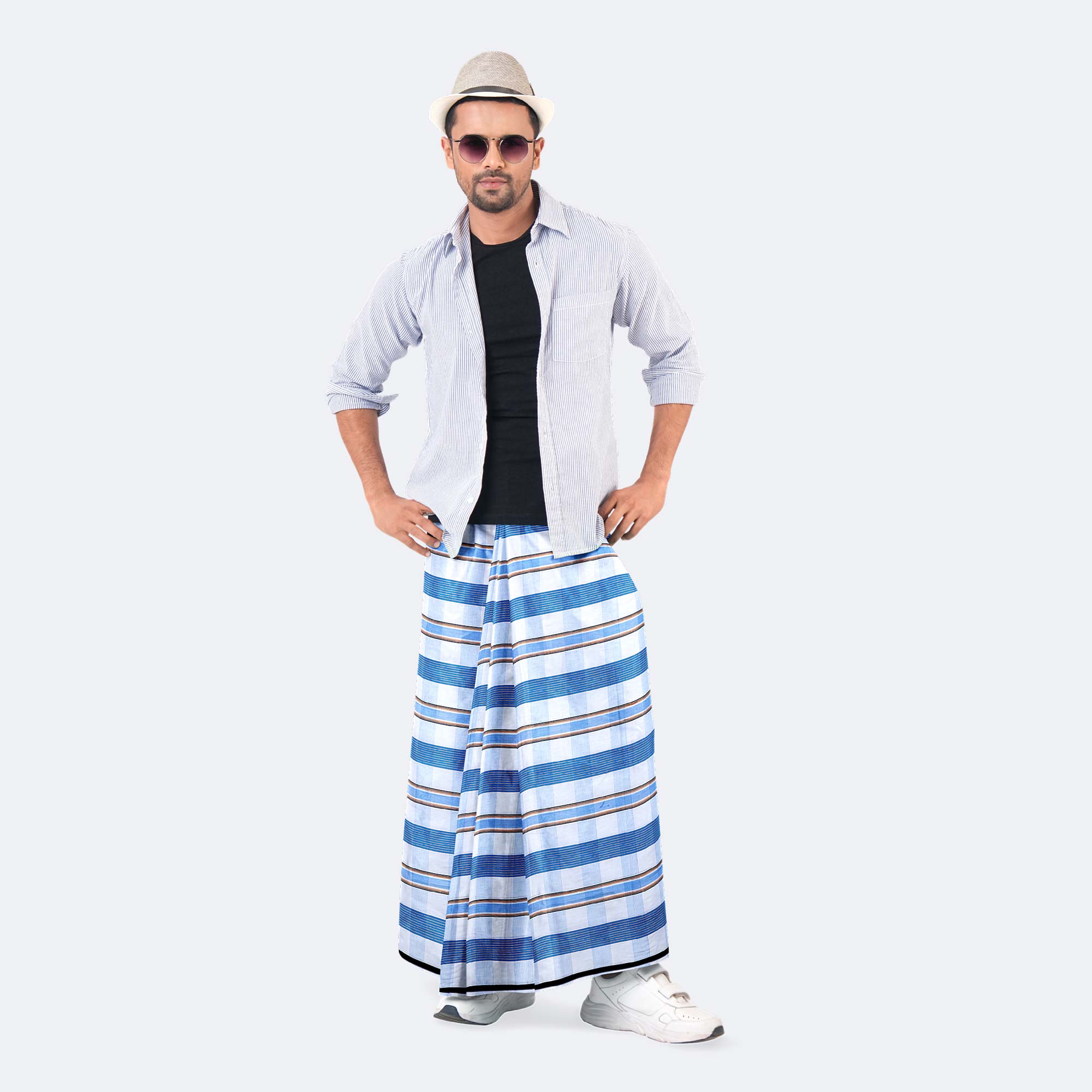 Sky blue Stripe & Check Lungi