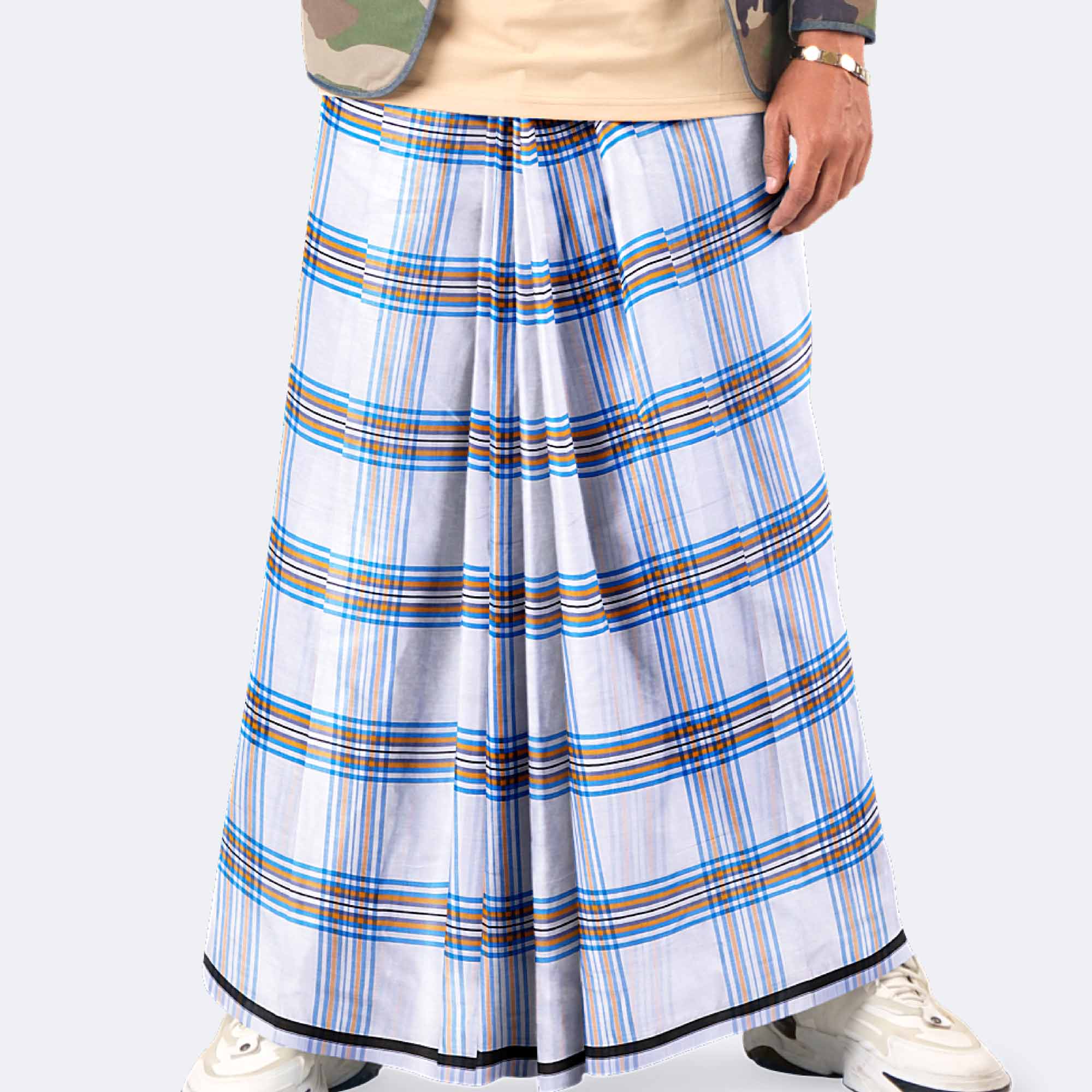 Classic White & Blue Check Lungi - Showkhin