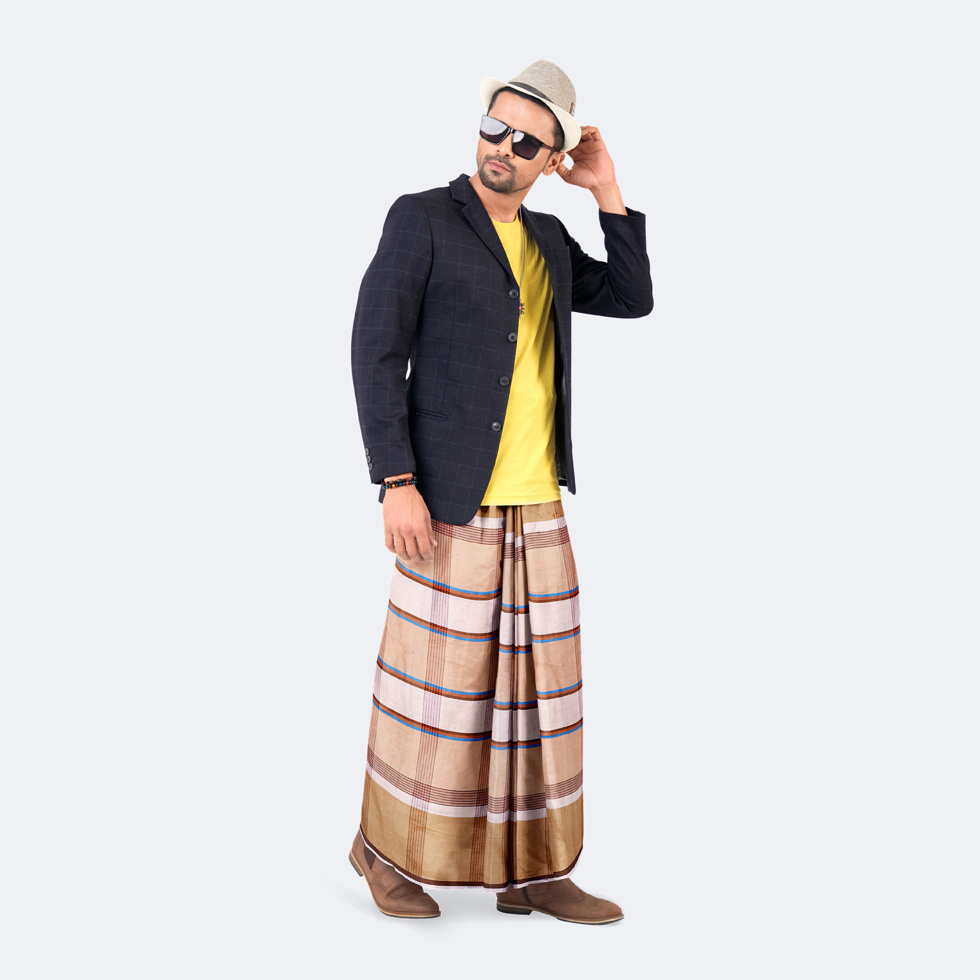 Warm Beige Check Lungi – Showkhin