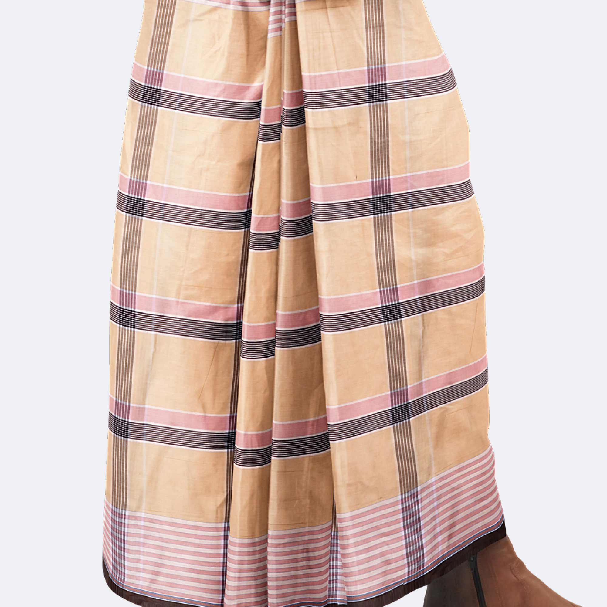 Beige & Blue Check Lungi – Showkhin