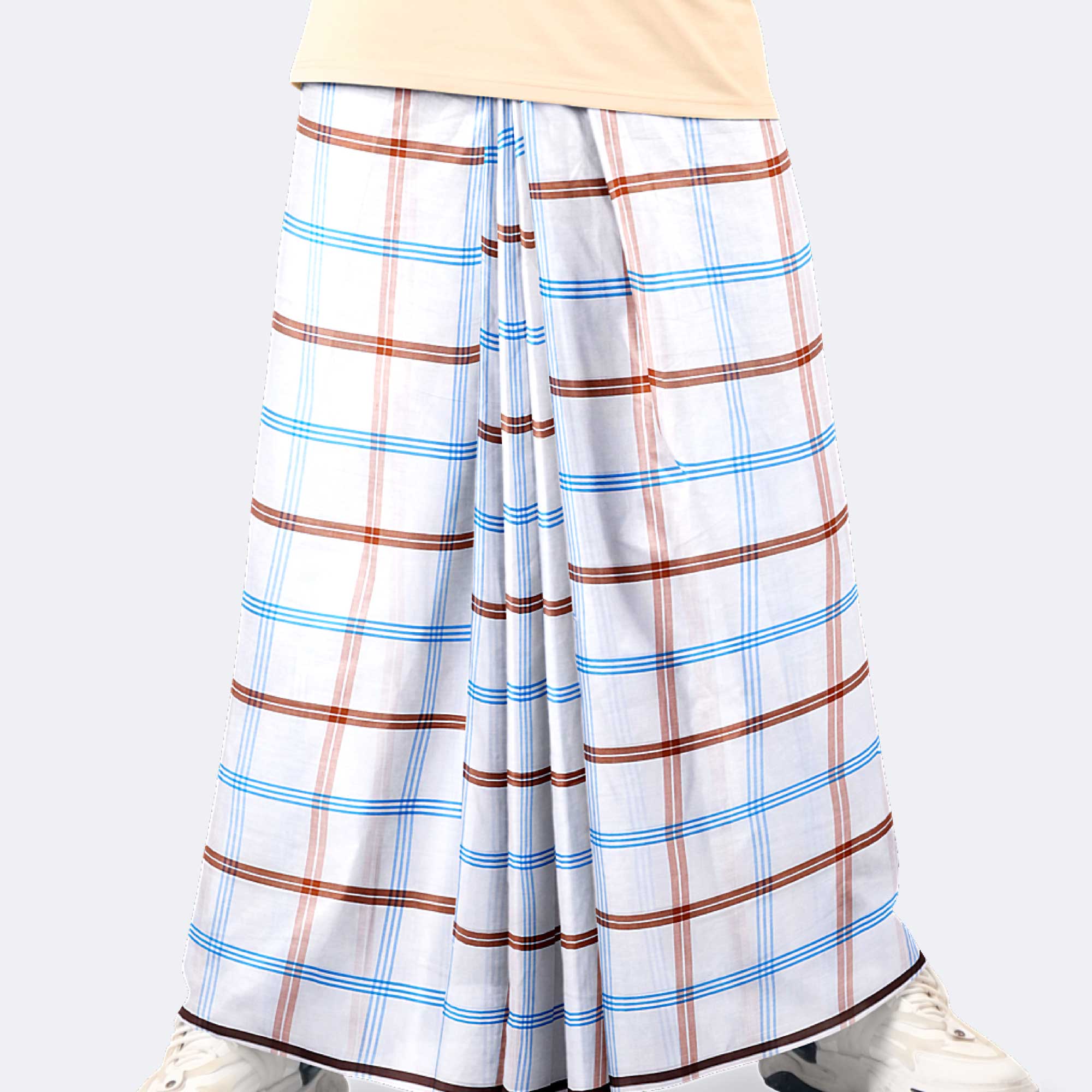 Classic White & Blue Check Lungi – Showkhin