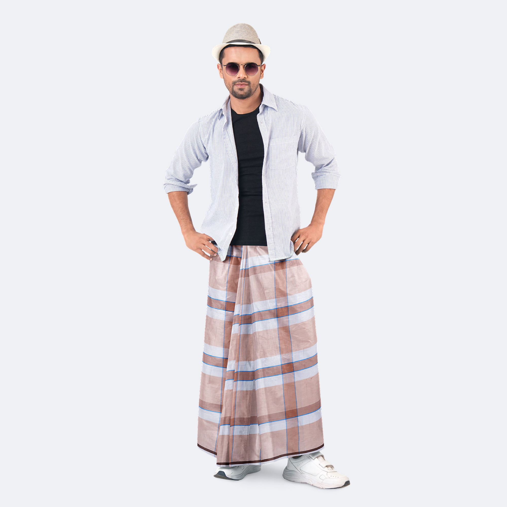 Soothing Beige Check Lungi – Showkhin