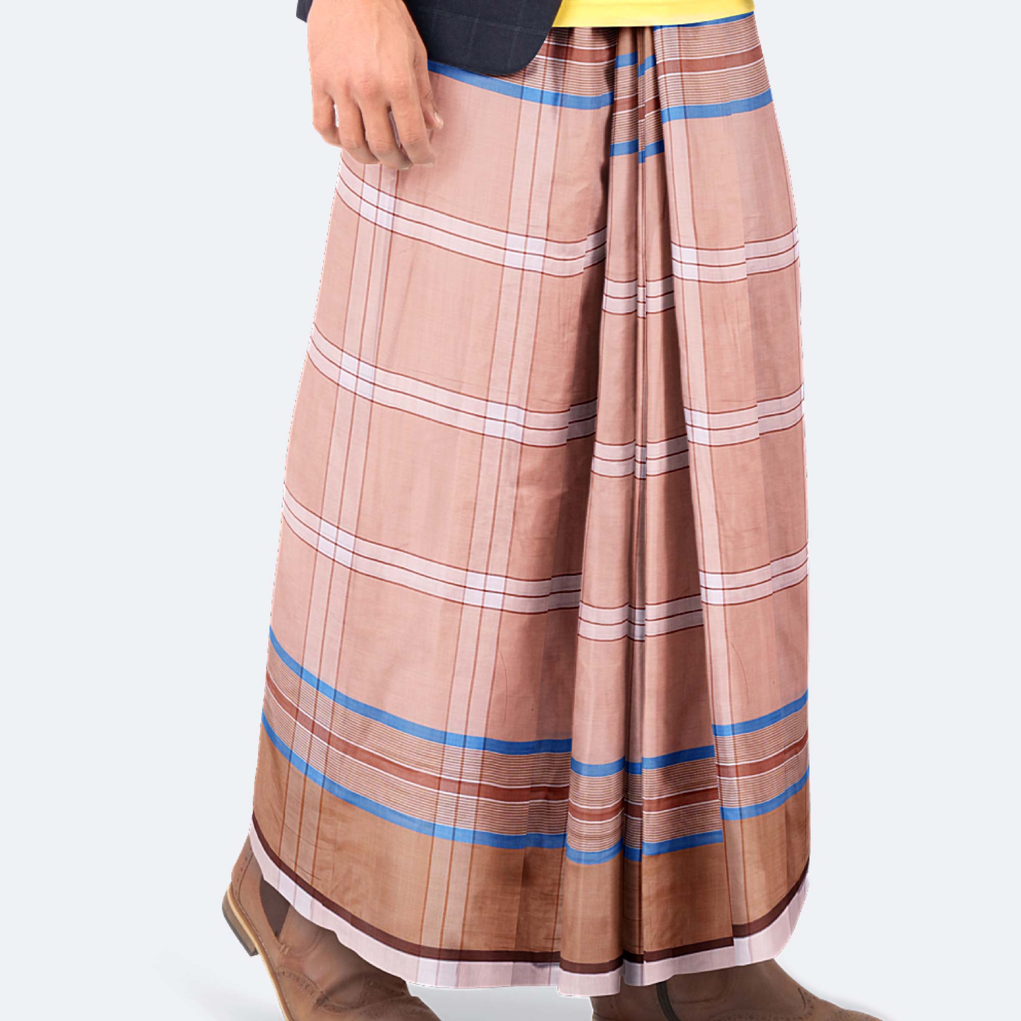 Beige Multistripe Check Lungi – Showkhin