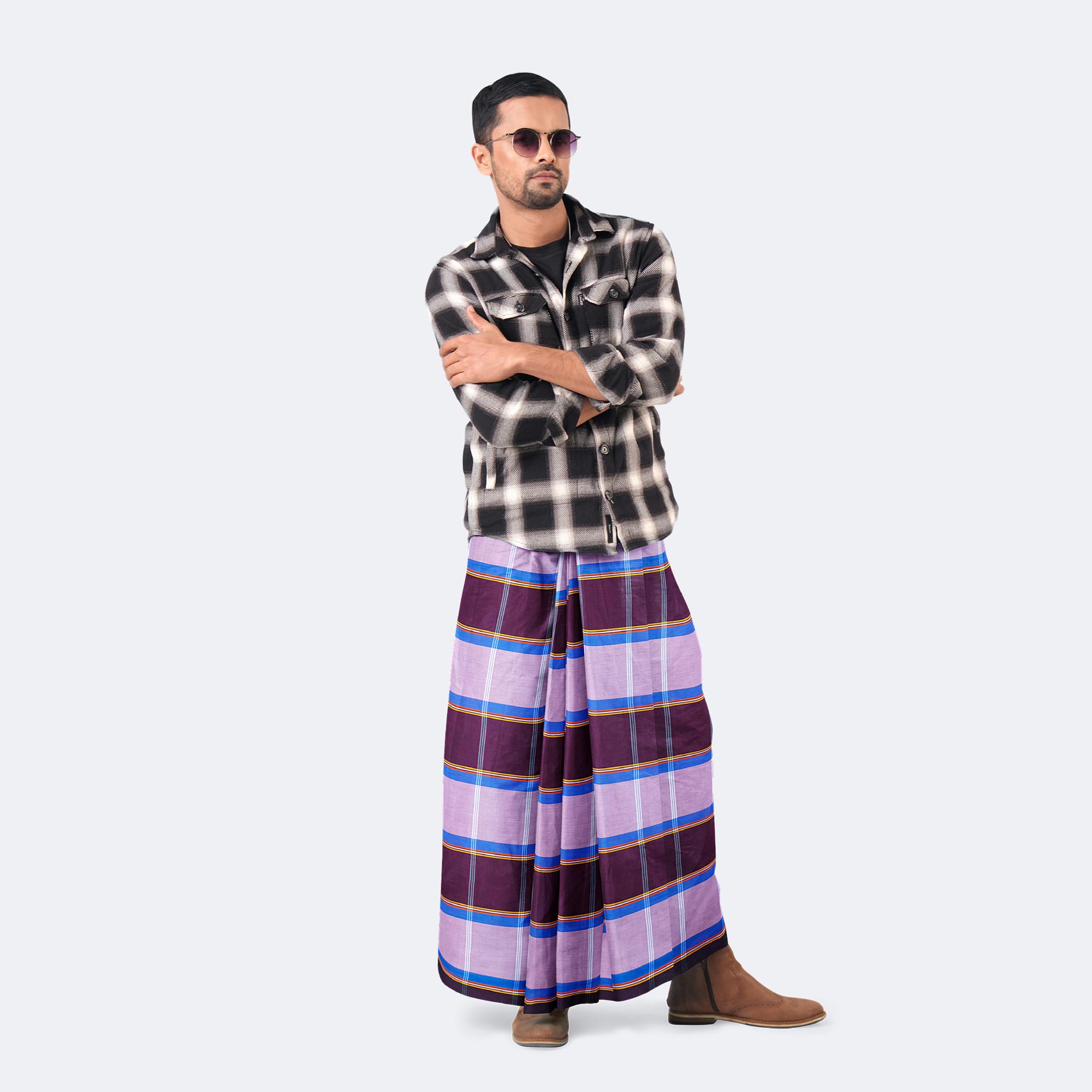 Men’s Multicolor Checked Cotton Lungi - Ashapurno