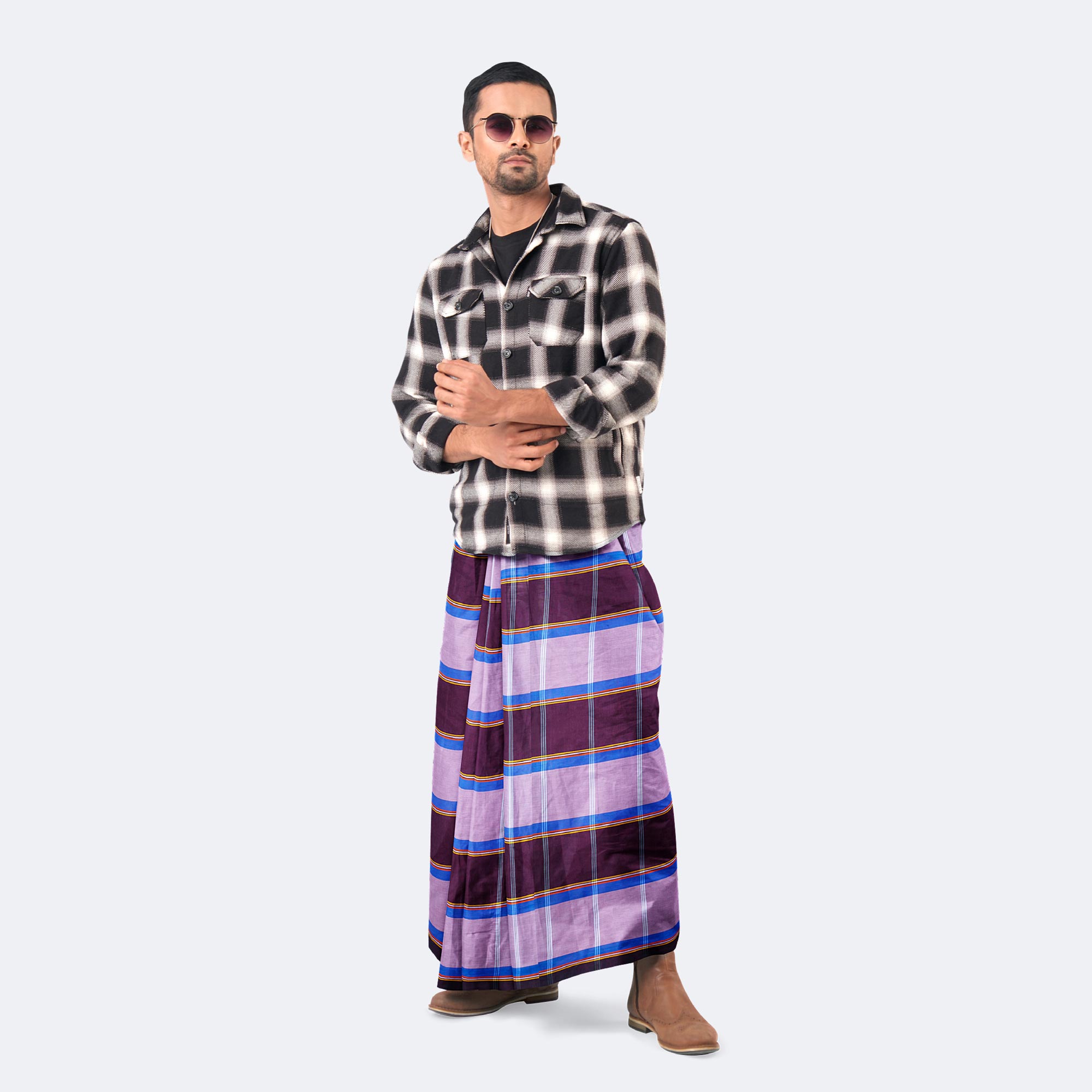 Men’s Multicolor Checked Cotton Lungi - Ashapurno