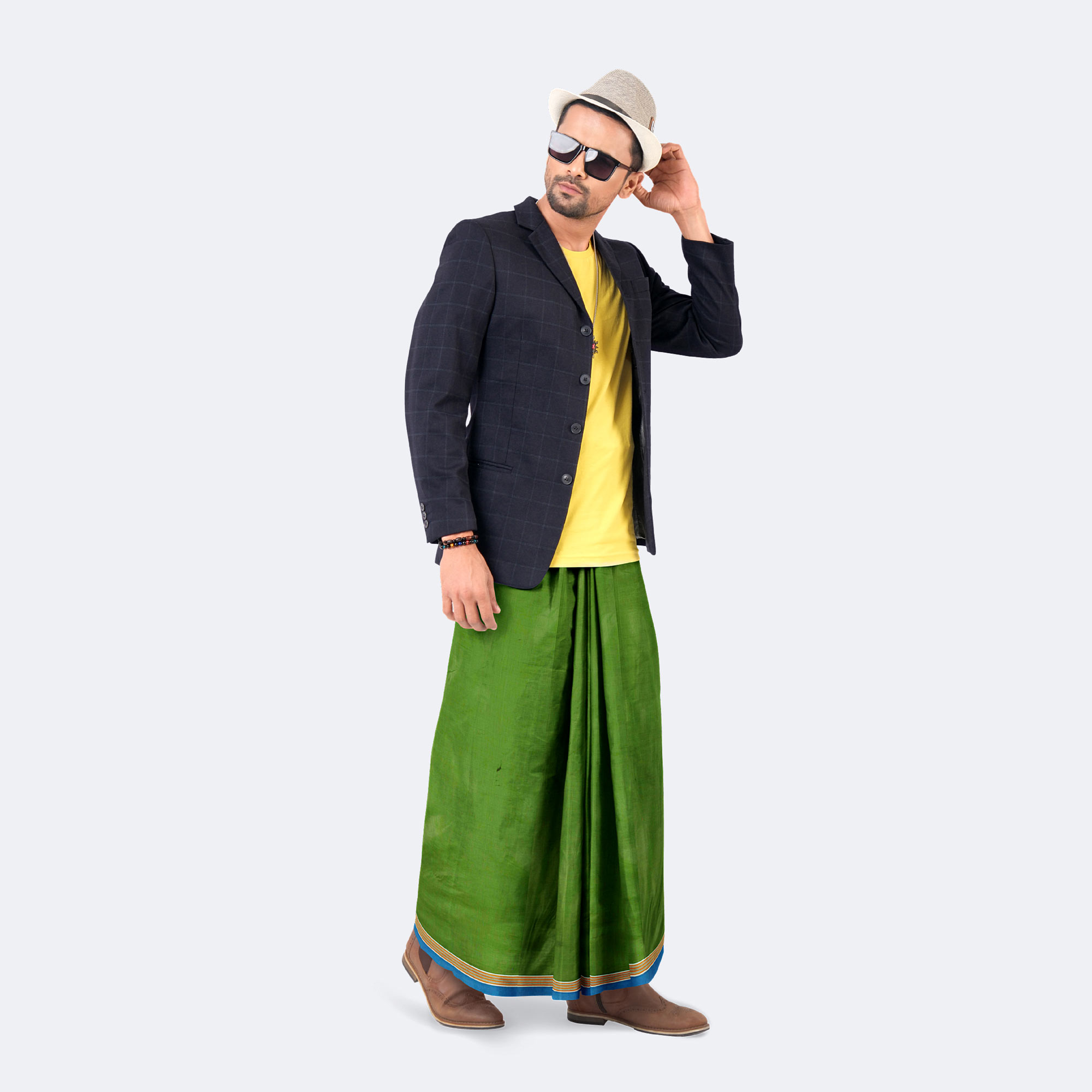 Men’s Classic Solid Green Cotton Lungi - Ashapurno