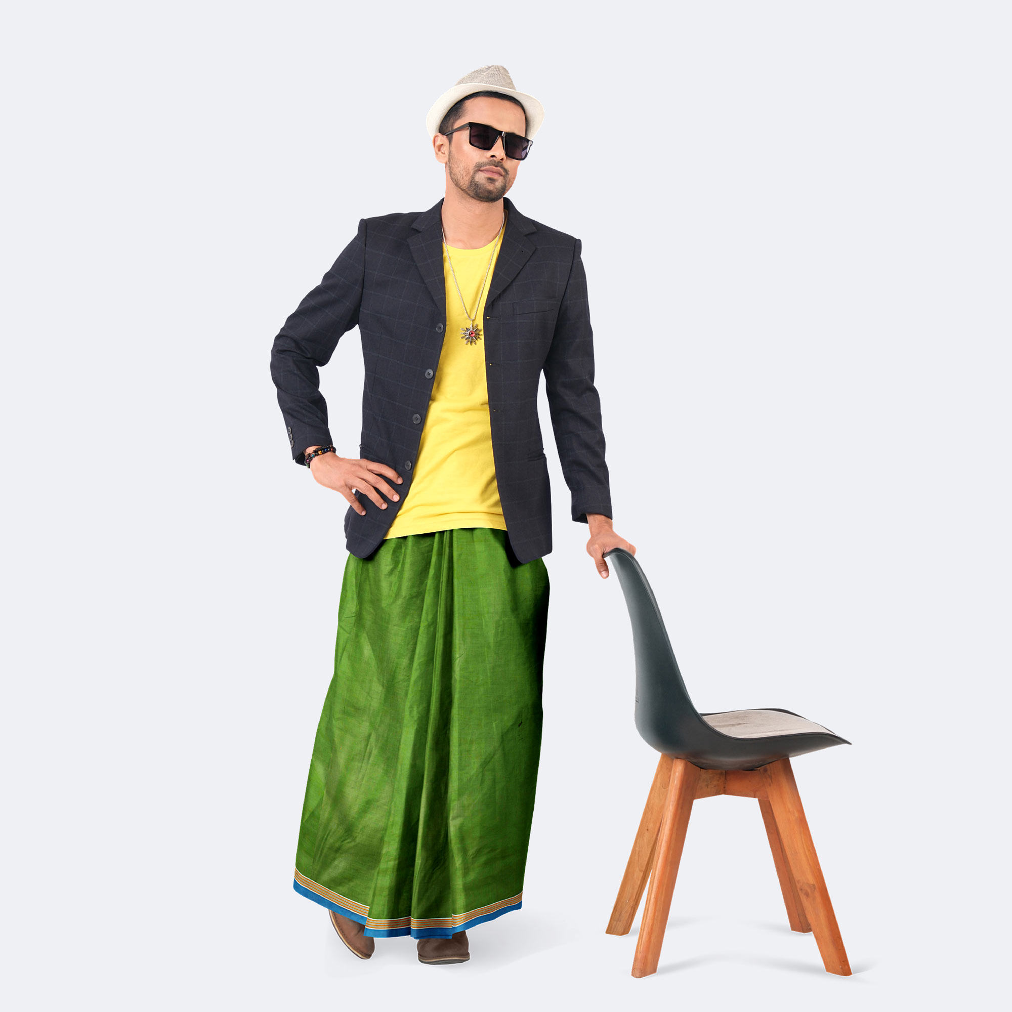 Men’s Classic Solid Green Cotton Lungi - Ashapurno