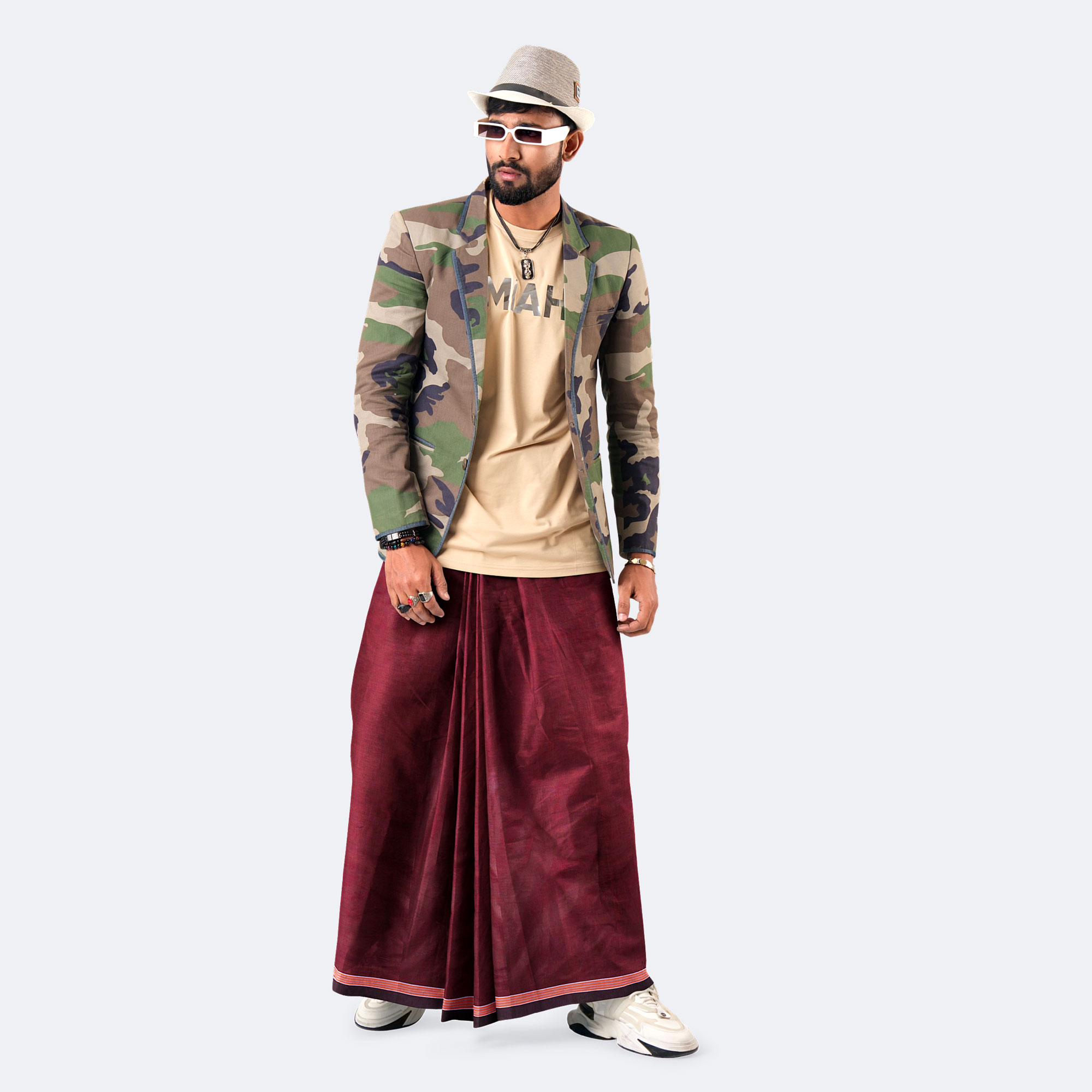 Men’s Classic Solid Maroon Cotton Lungi - Ashapurno