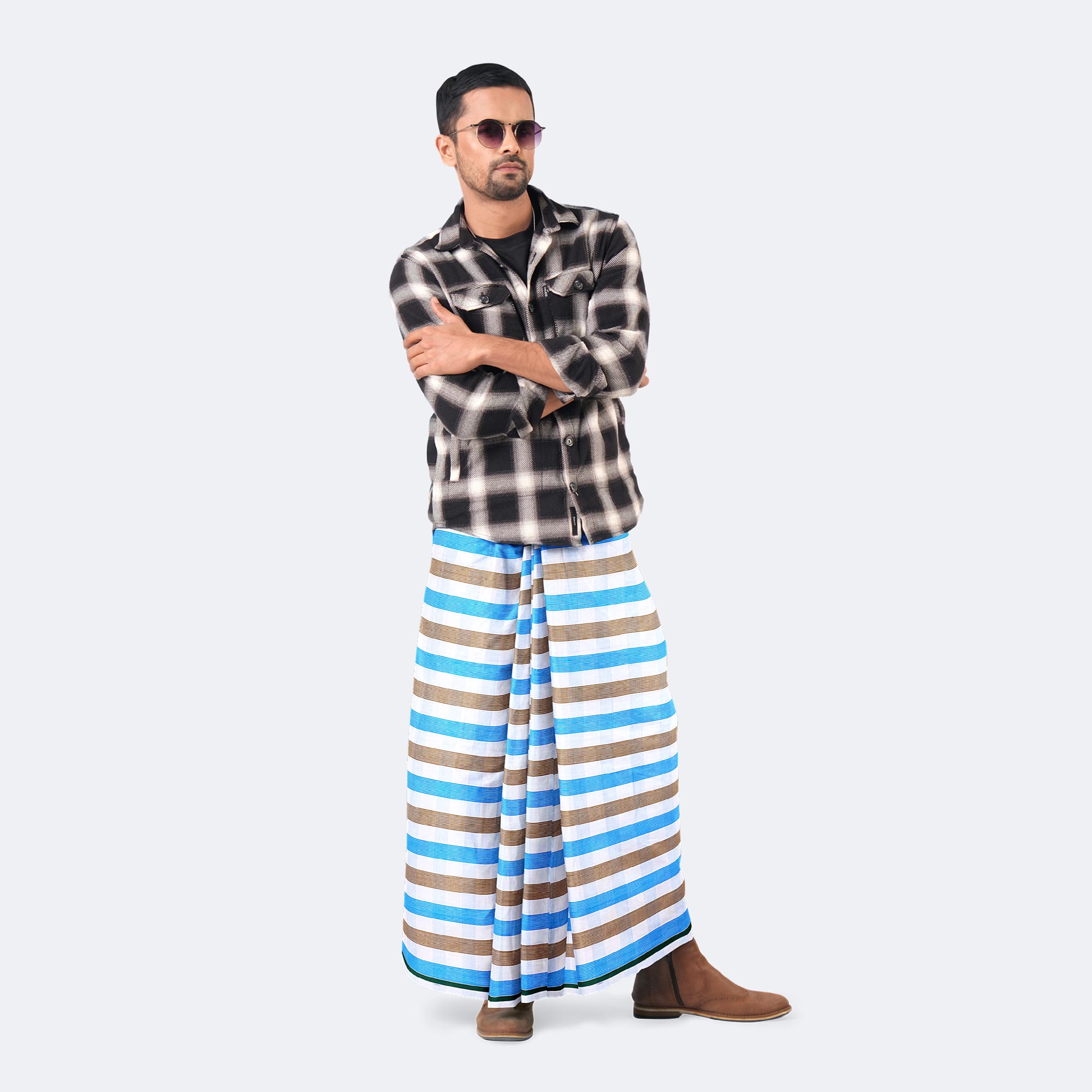 Men’s Everyday Wear Lungi with Stripe & Check Design - Torongo