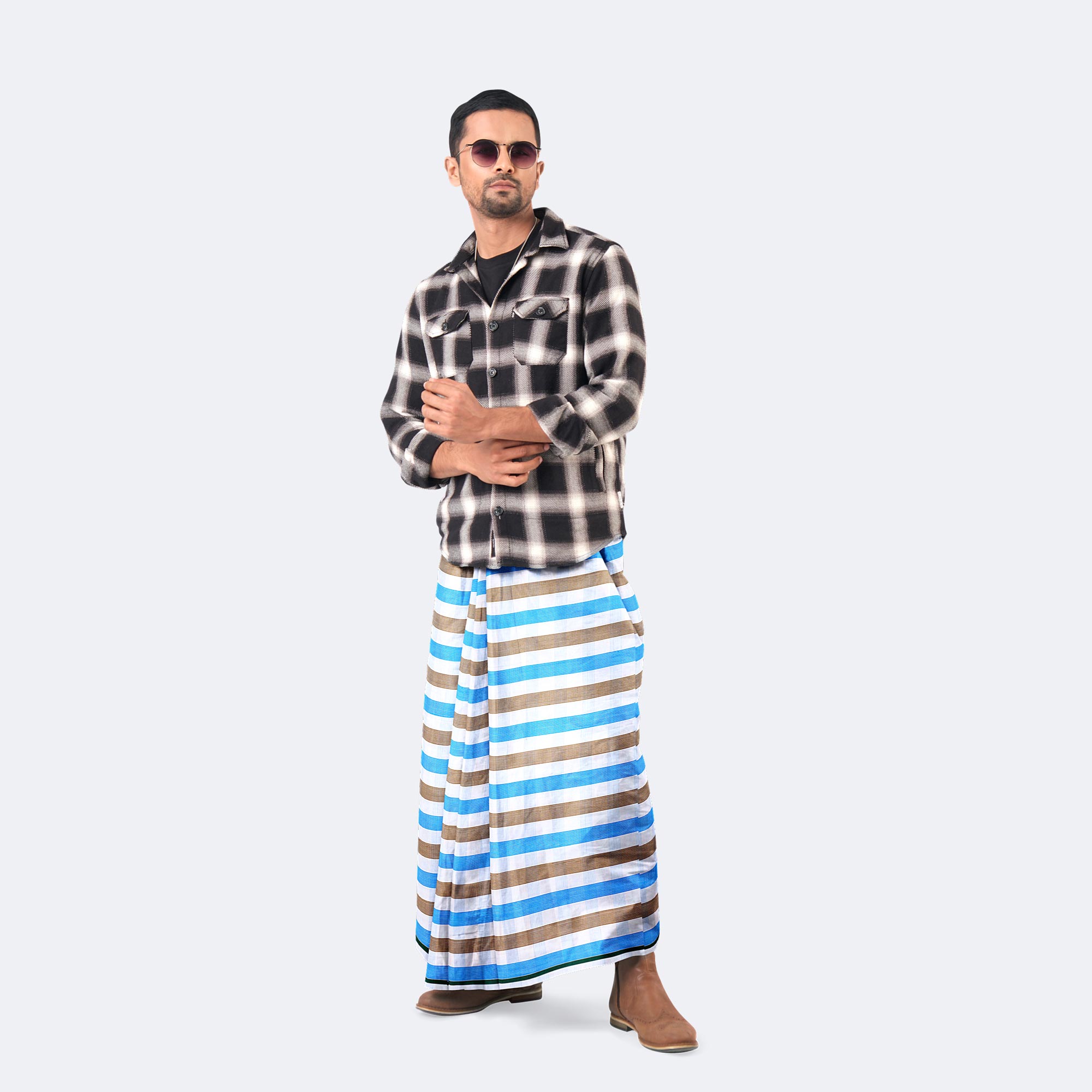 Men’s Everyday Wear Lungi with Stripe & Check Design - Torongo