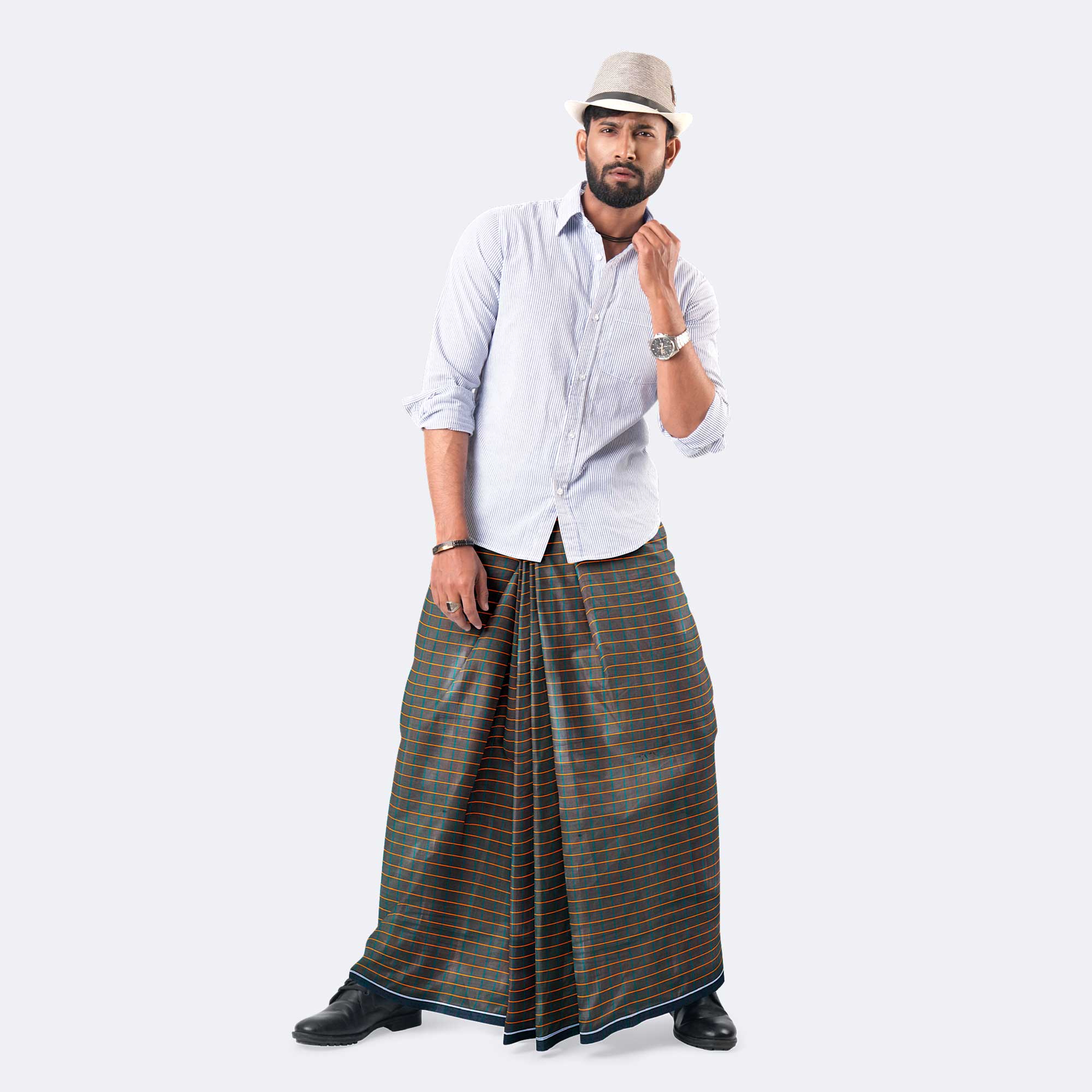 Stripe-check 100% Cotton Lungi  - Showkhin