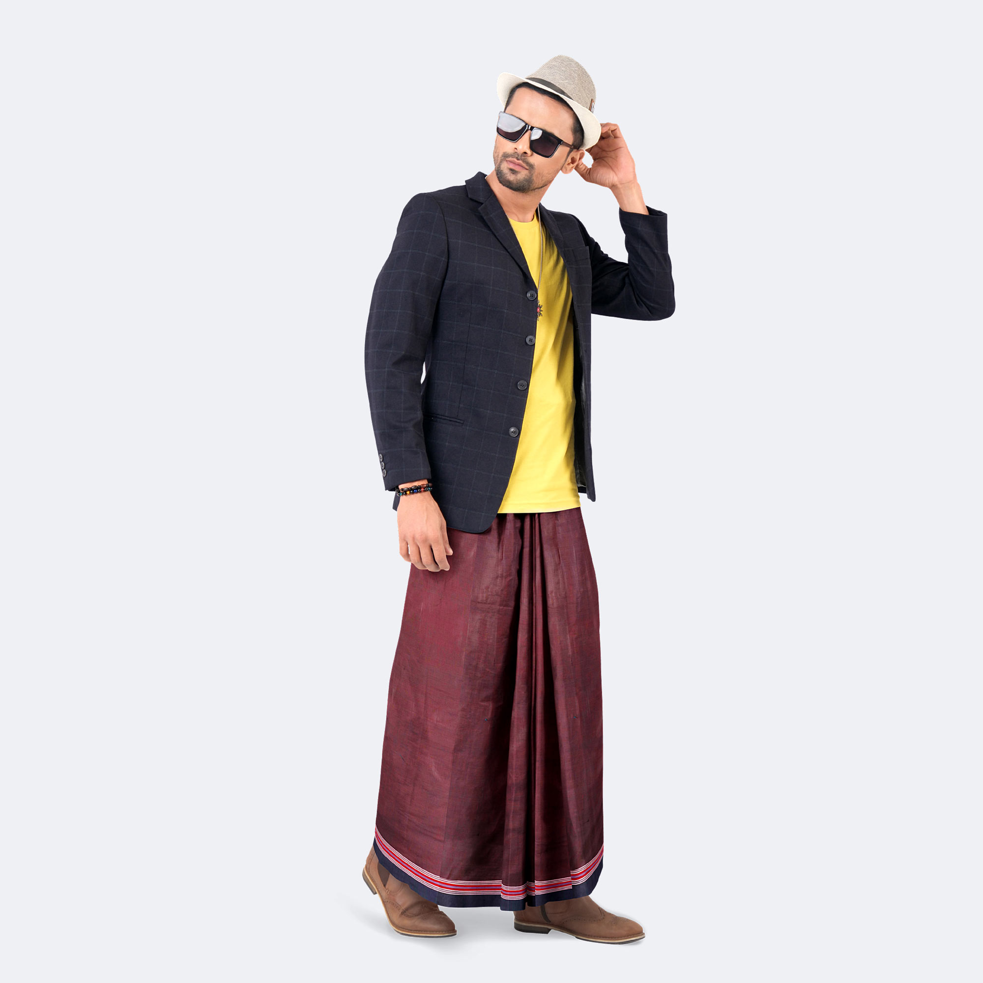 Sangria Red Solid Lungi - Showkhin