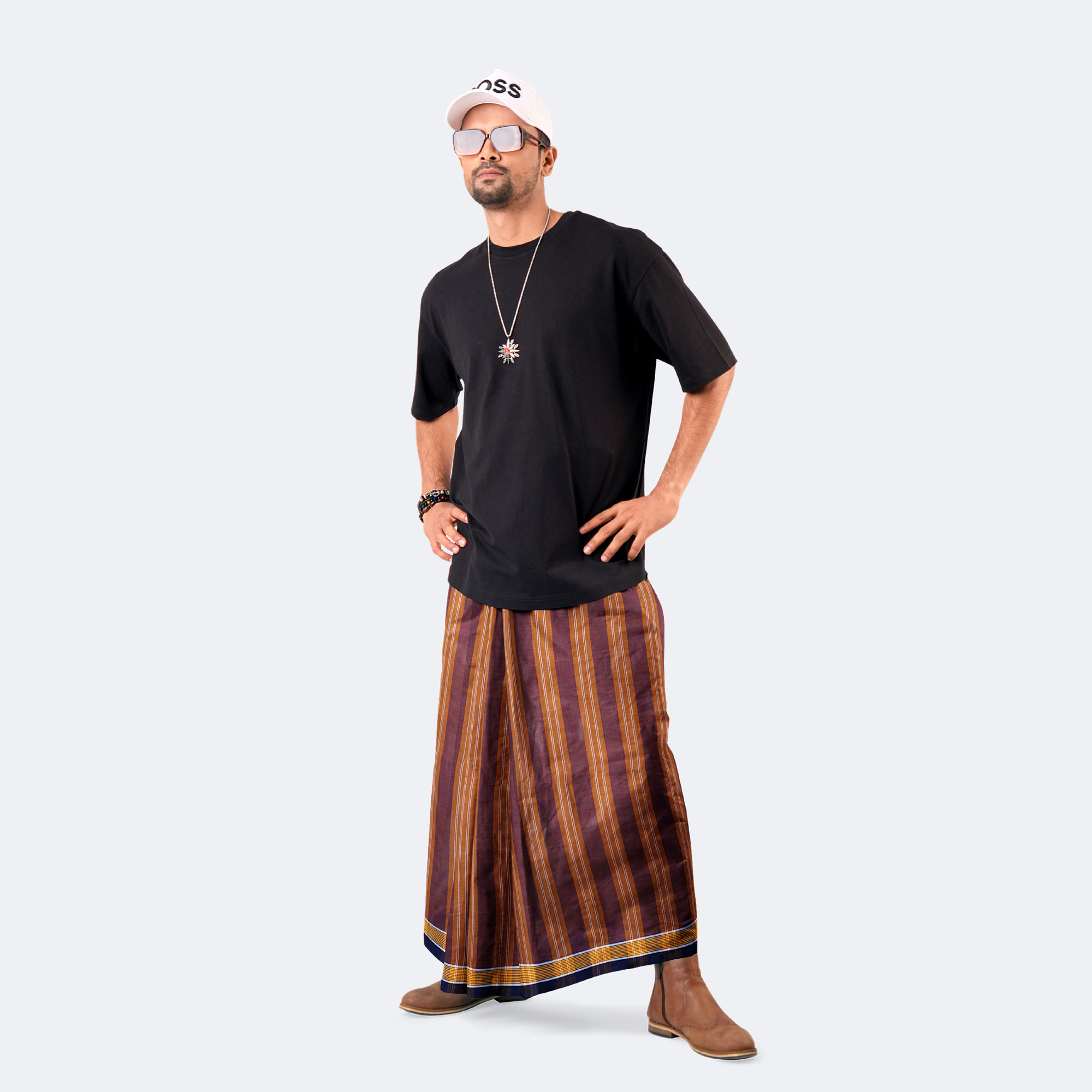 Men's Stripe & Check Relaxed Lungi - Showkhin