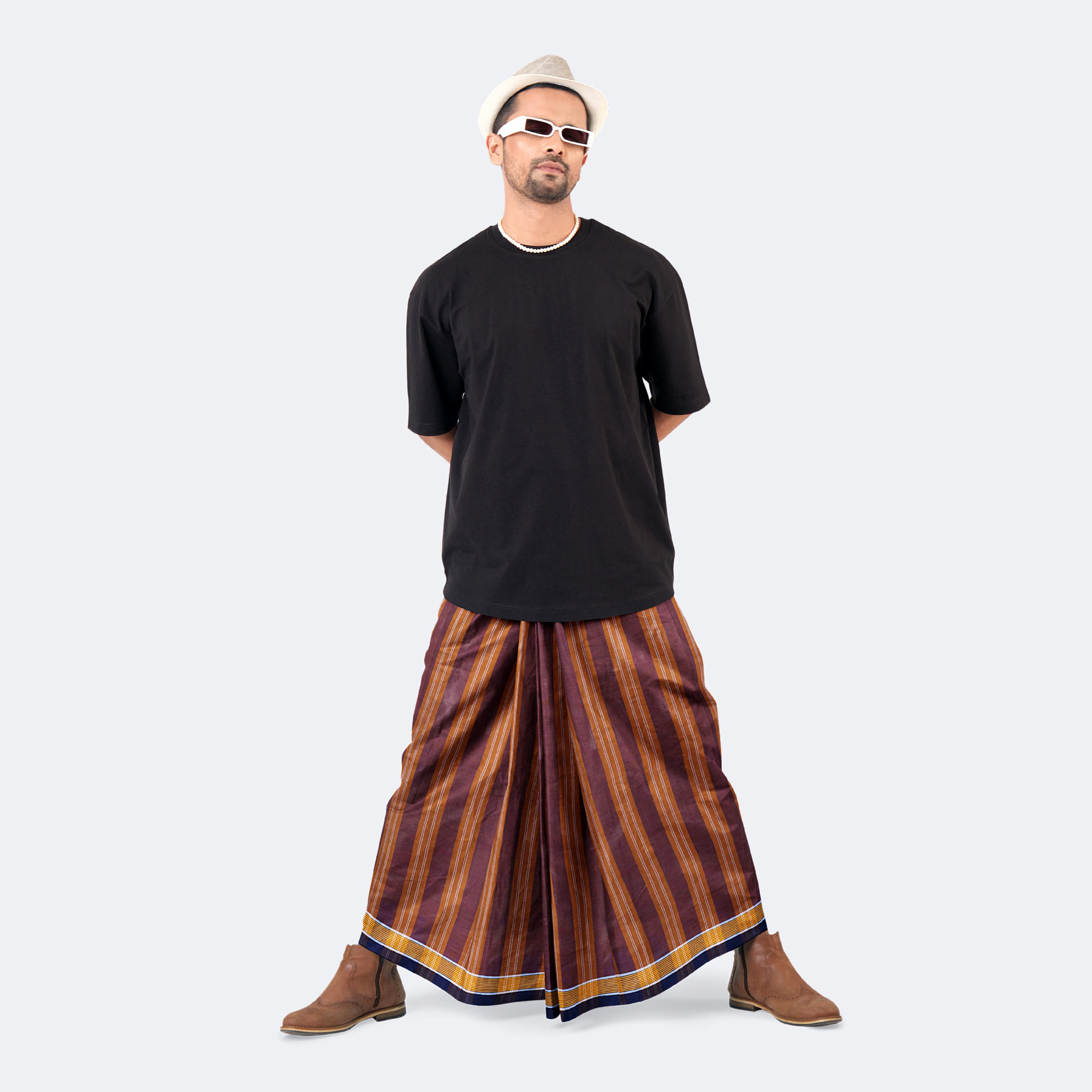 Men's Stripe & Check Relaxed Lungi - Showkhin