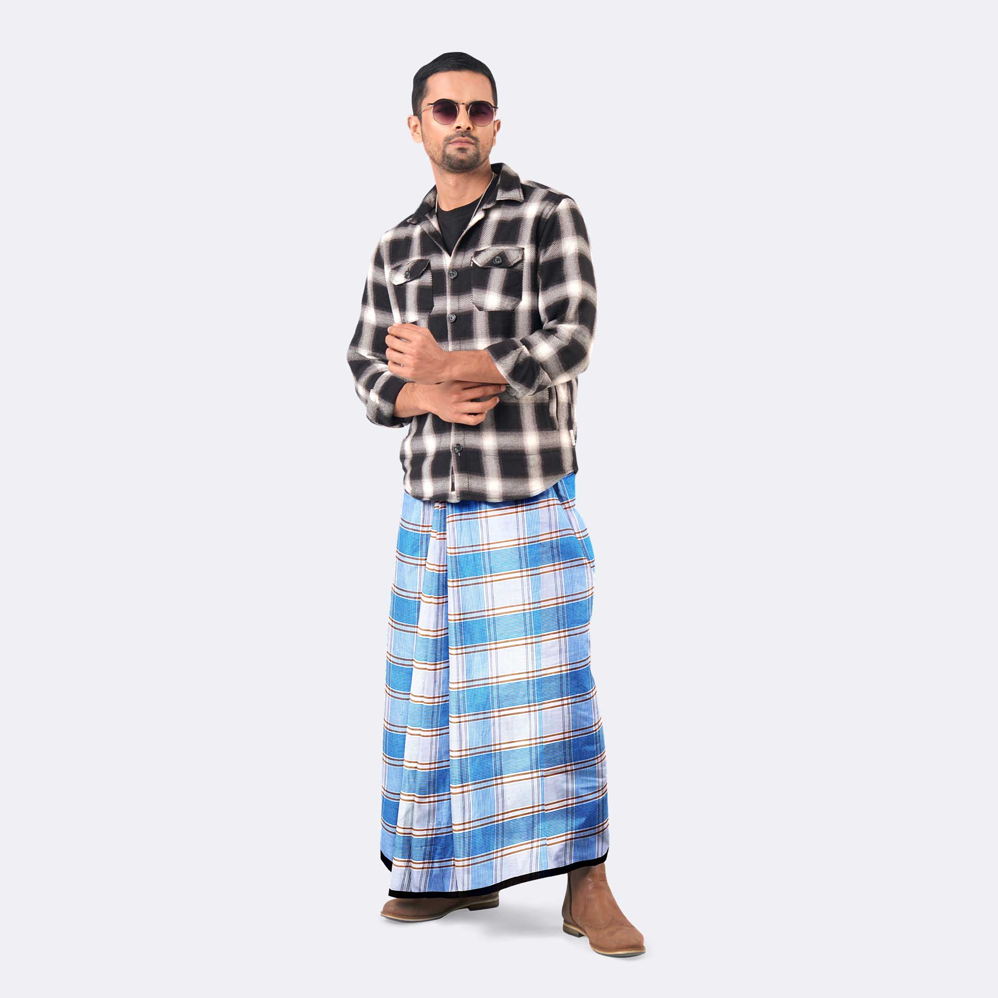 Men's Stripe & Check Comfort Lungi  - Showkhin