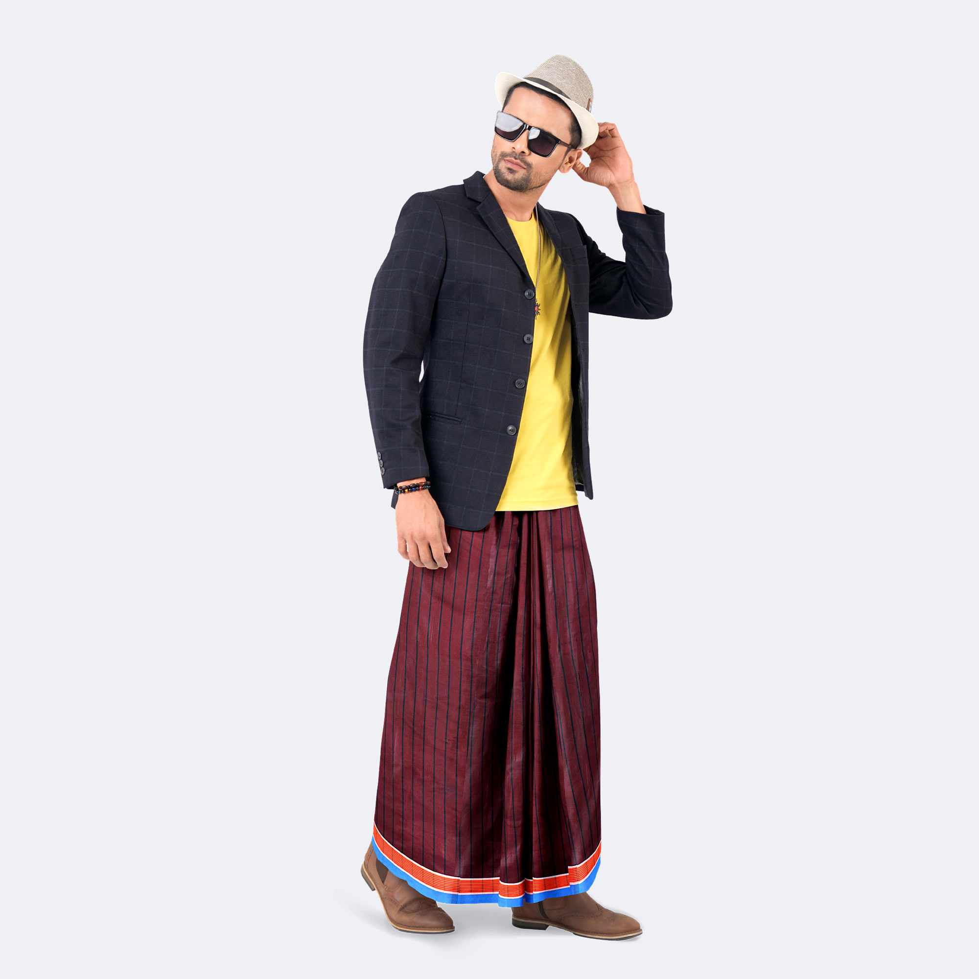 Men's Stripe & Check Traditional Lungi - Showkhin