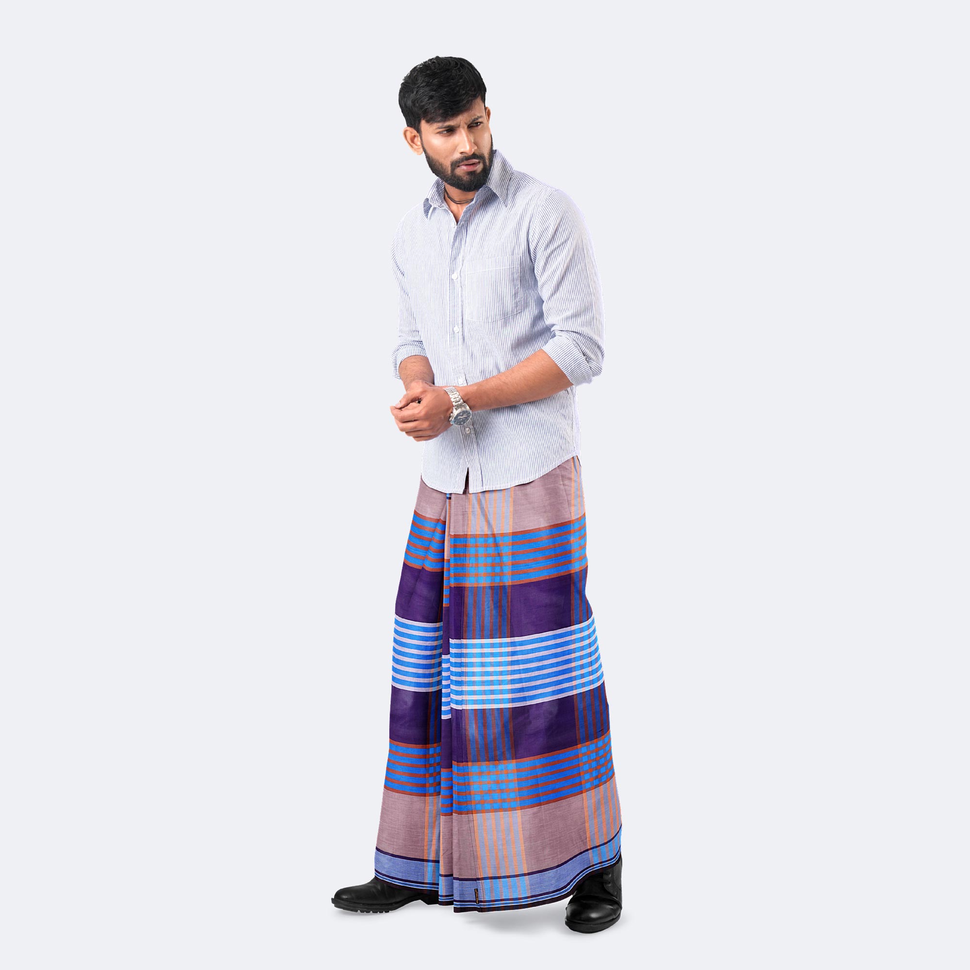 Men's Stripe & Check Multicolor Lungi  - Showkhin