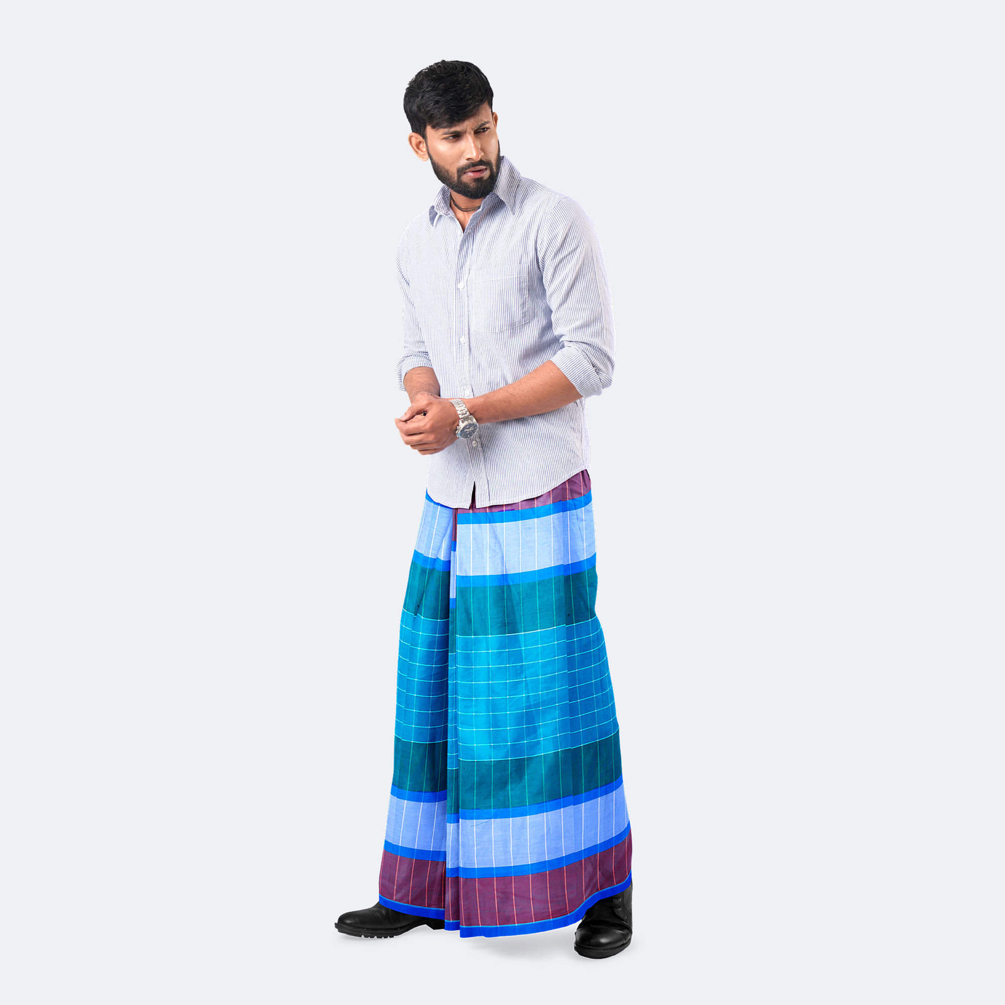 Men's Stripe & Check Multicolor Lungi - Showkhin