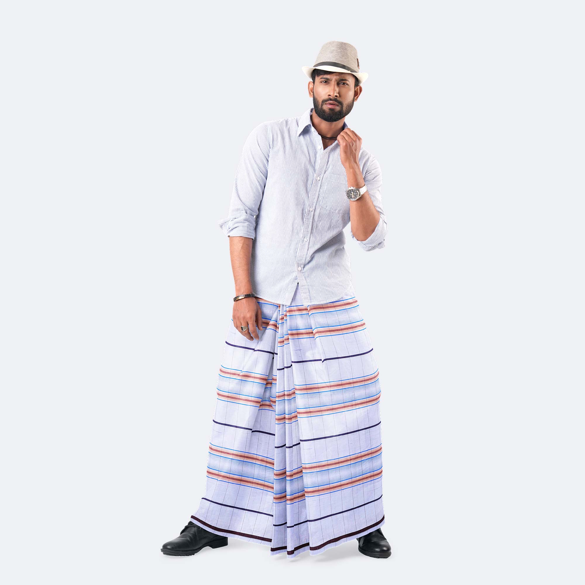 Men’s Elegant Soft Cotton Stitched Lungi - Crown