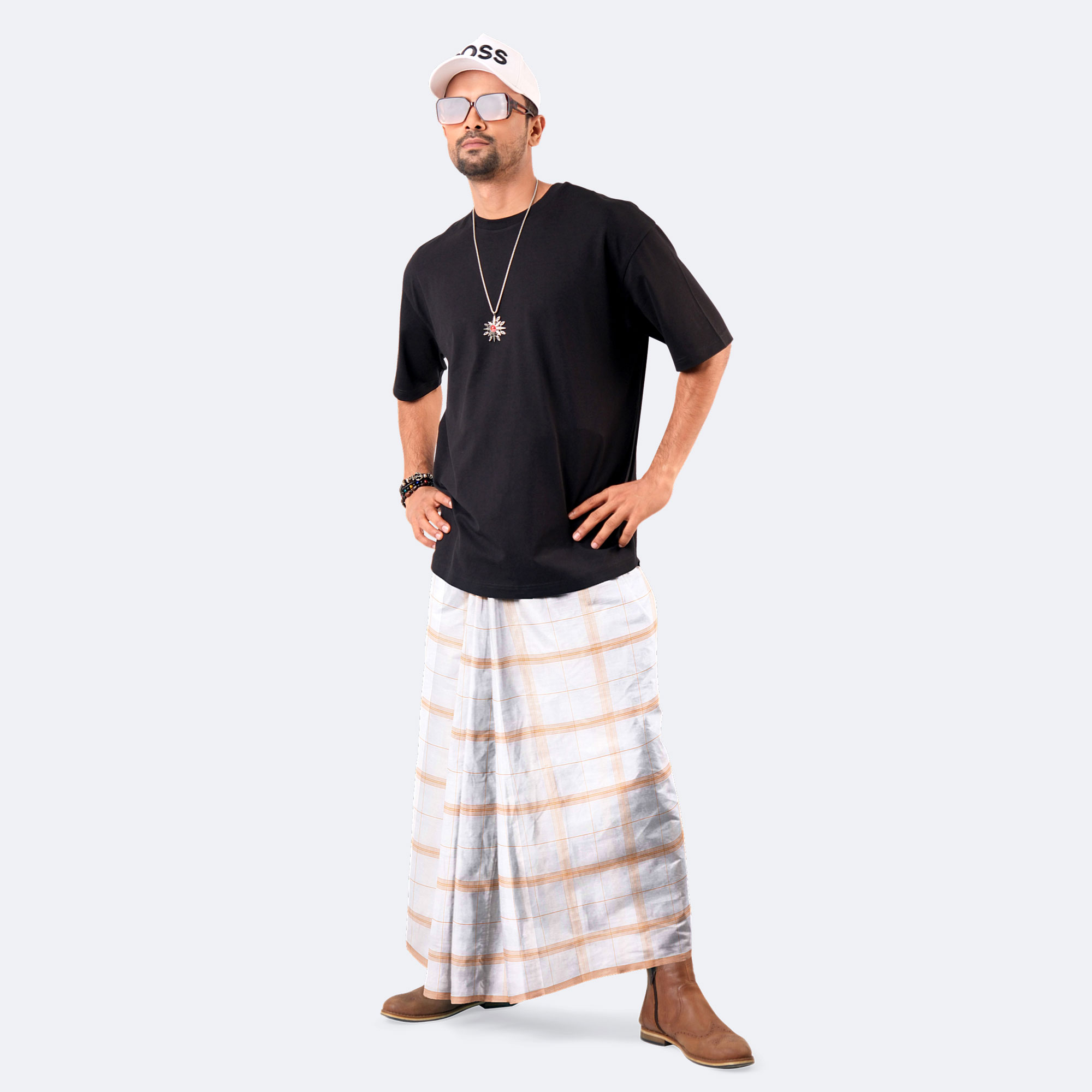 Men’s Cotton Stripe Check Stitched Lungi - Prachurjo