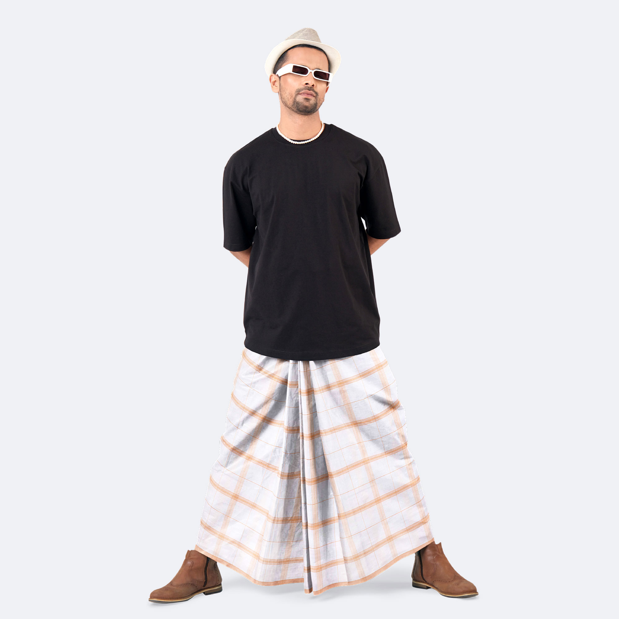 Men’s Cotton Stripe Check Stitched Lungi - Prachurjo