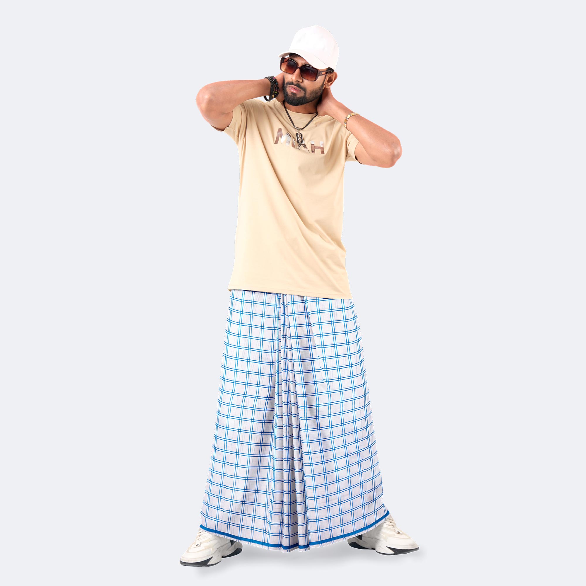 Men’s Elegant Stripe Check Stitched Lungi - Prachurjo