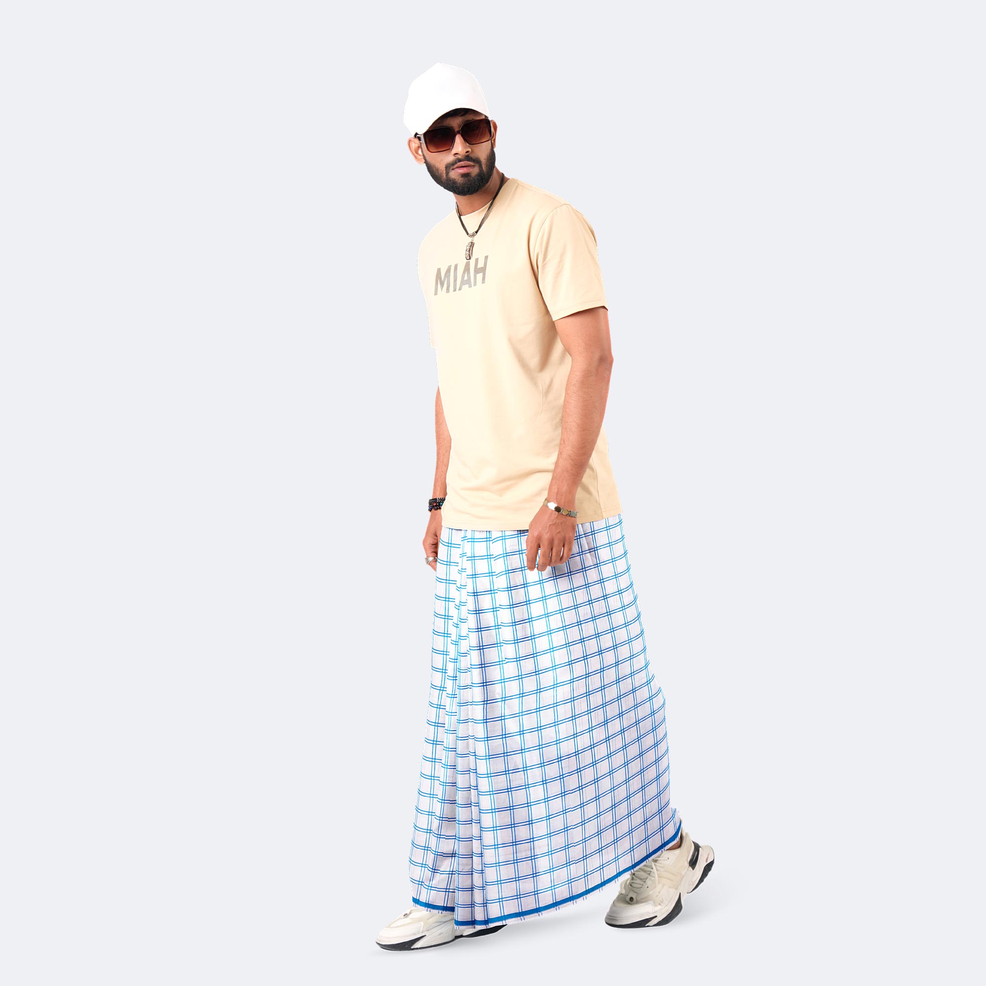 Men’s Elegant Stripe Check Stitched Lungi - Prachurjo