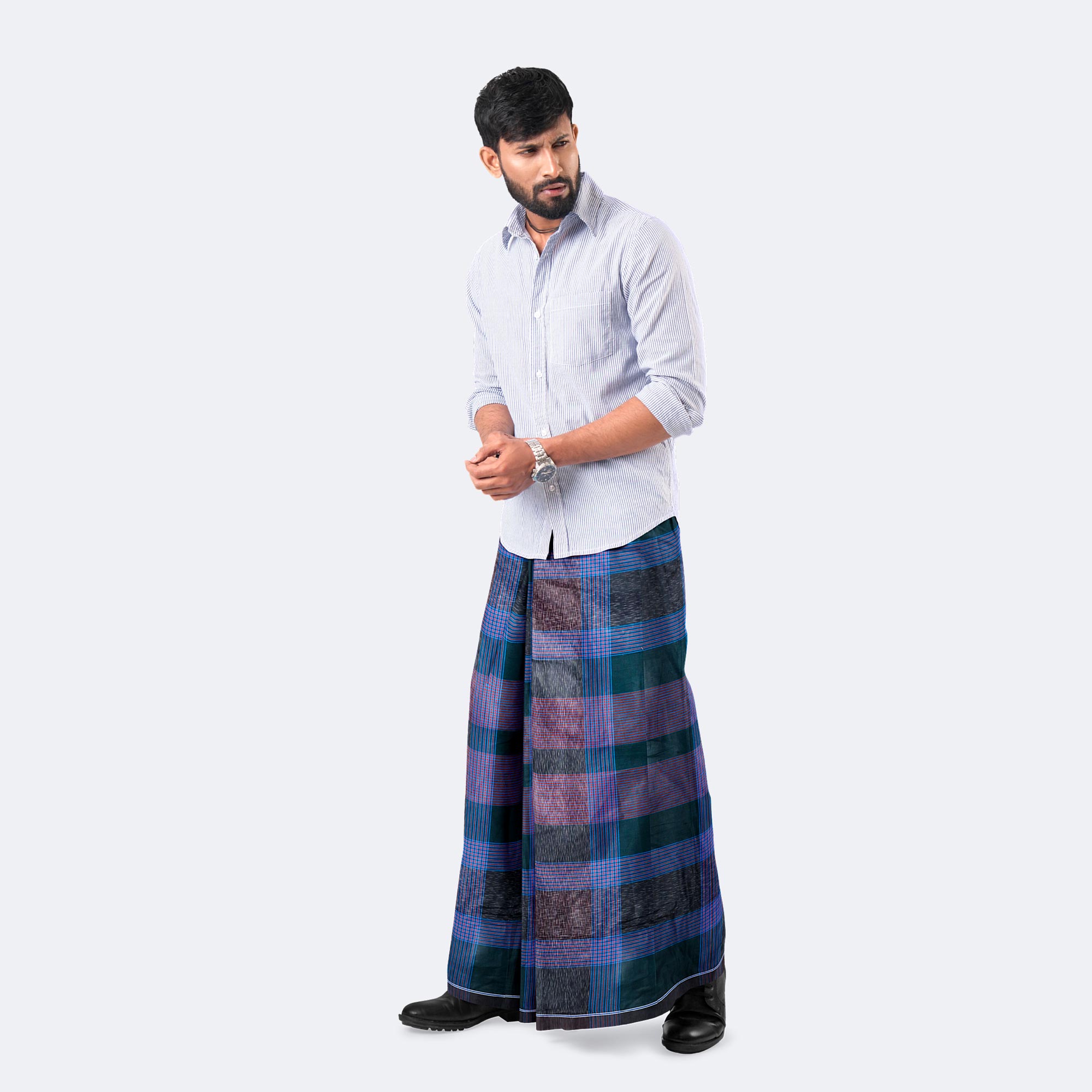 Men's Stripe & Check Multicolor Design Lungi - Ashirbad