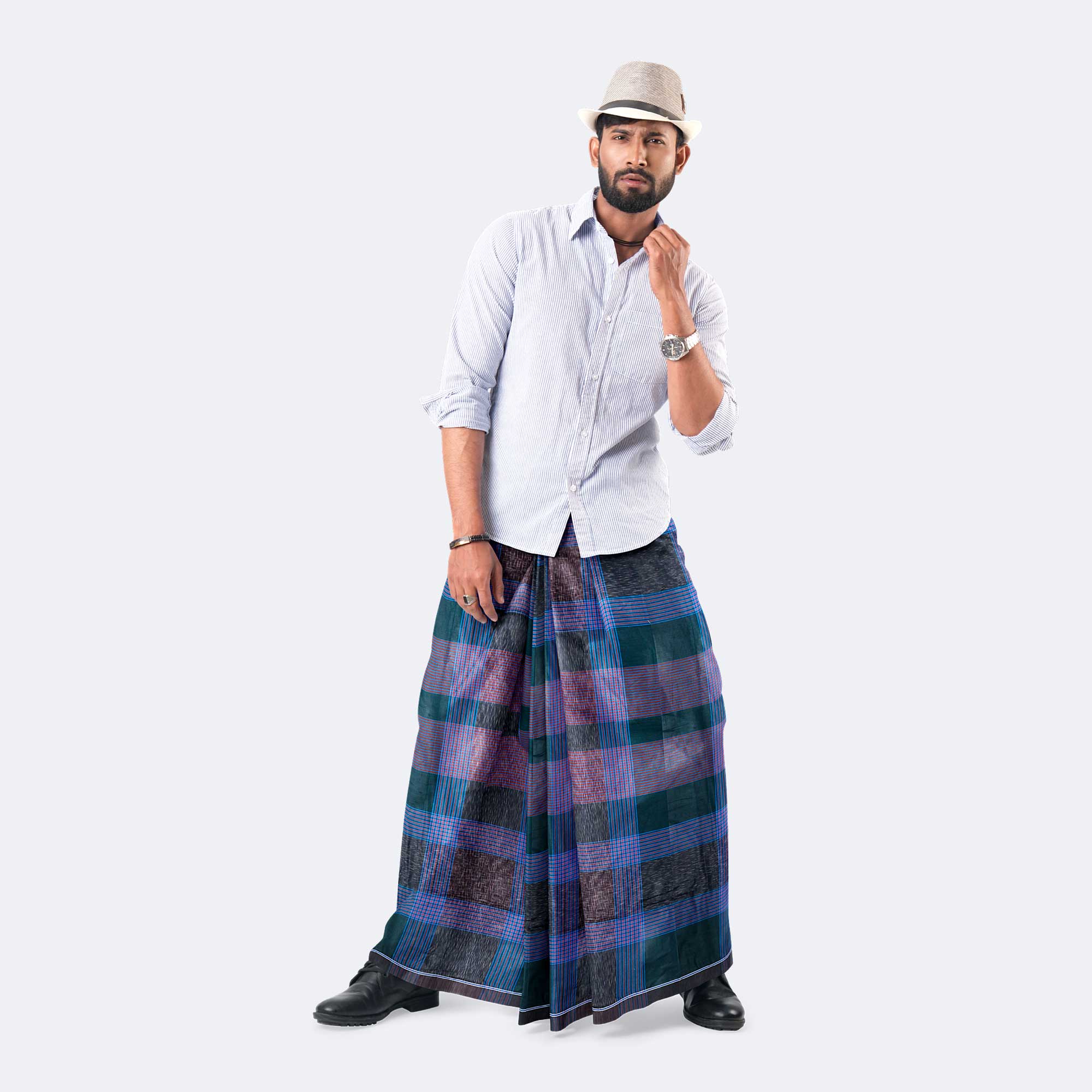 Men's Stripe & Check Multicolor Design Lungi - Ashirbad