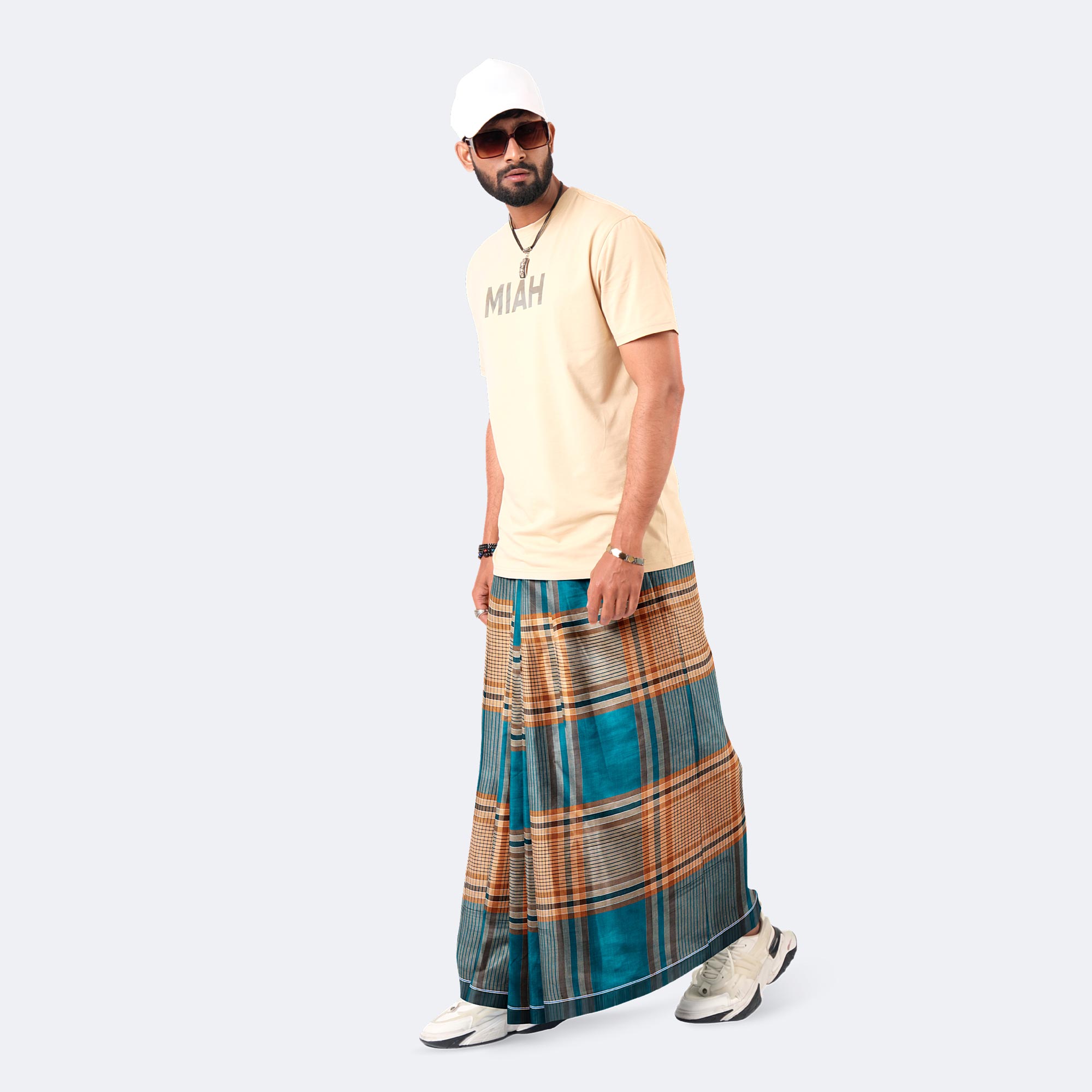 Blue & Brown Multicolor Design Lungi - Ashirbad