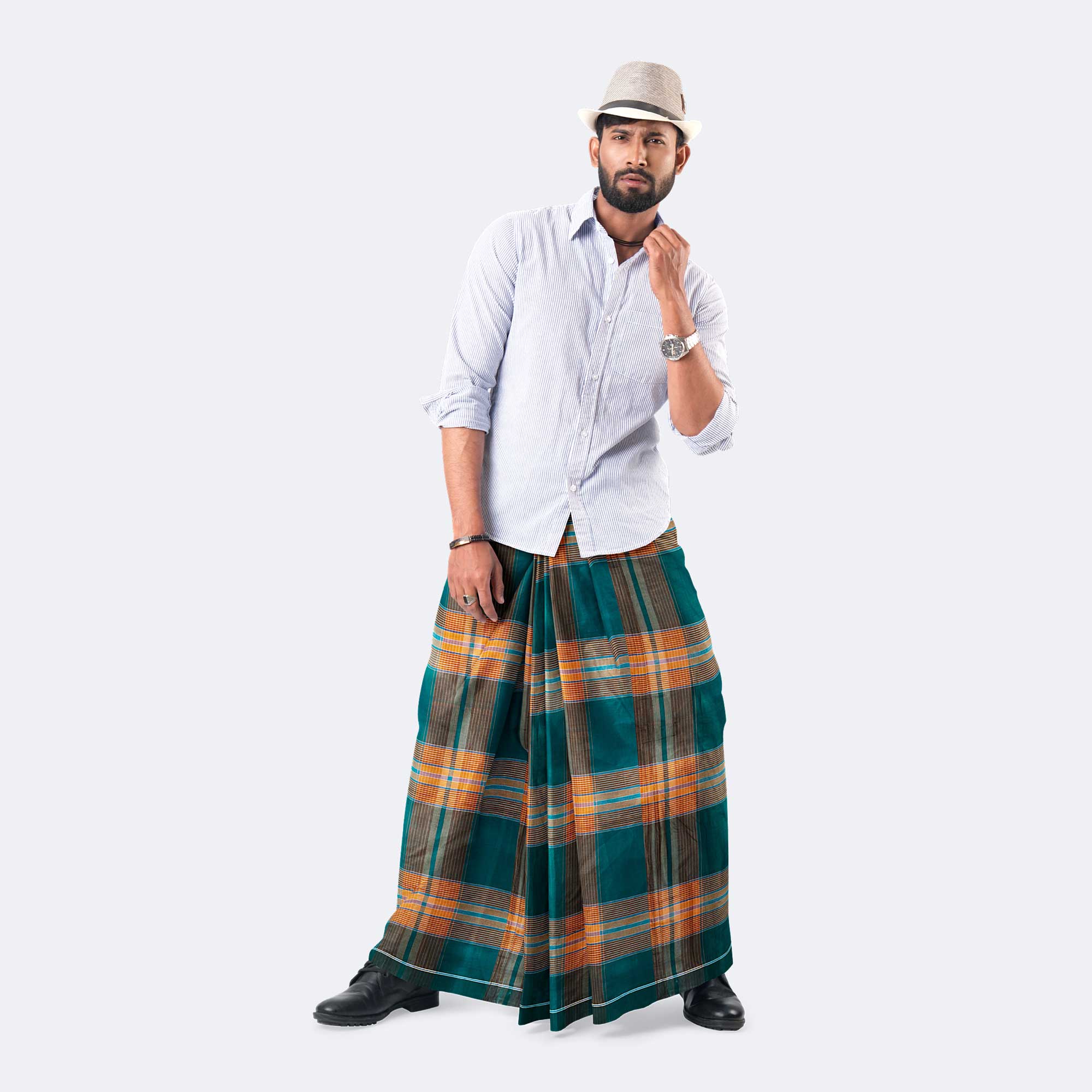 Blue & Brown Stitched Lungi - Ashirbad