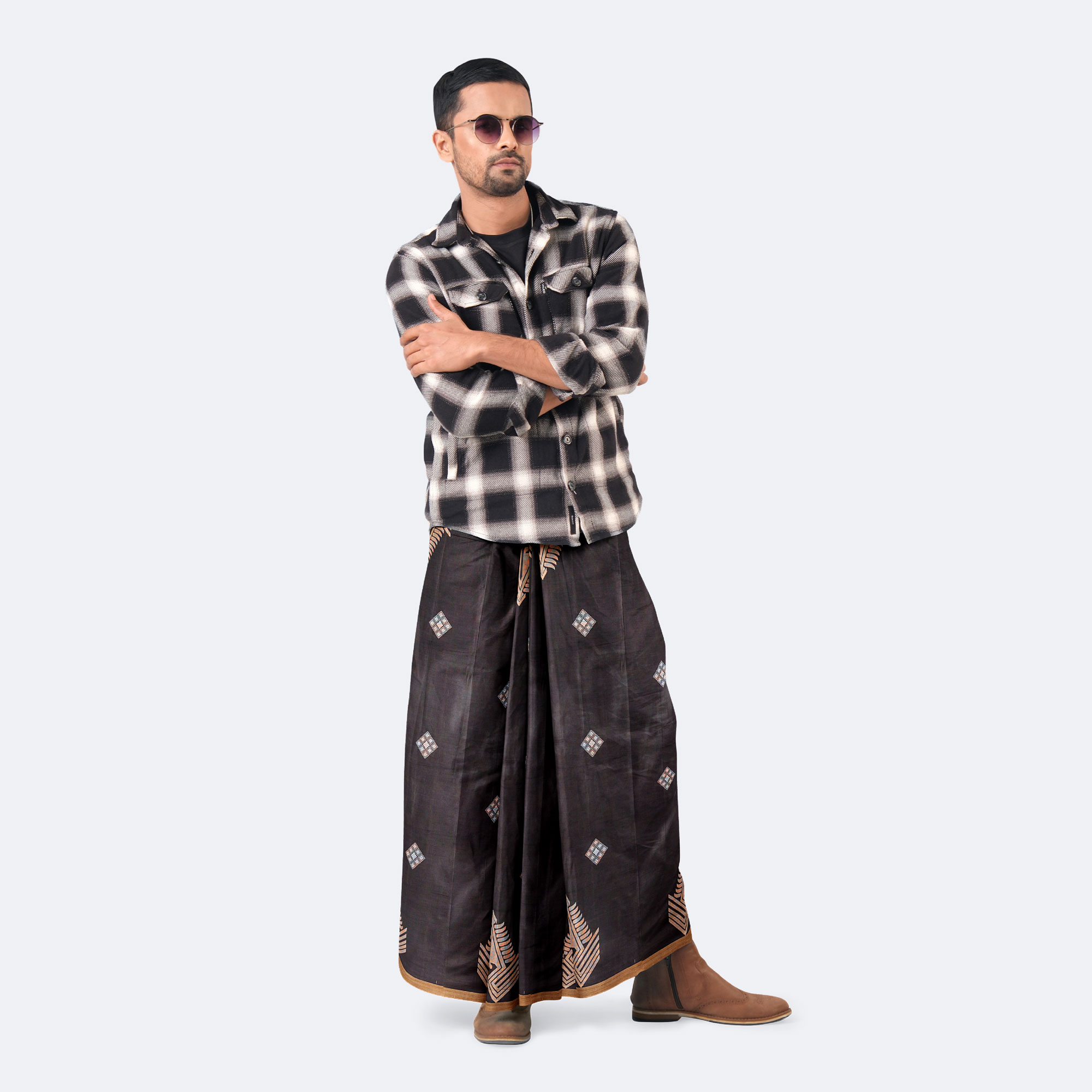 Men’s Elegant Traditional Dobby Cotton Lungi - Crown