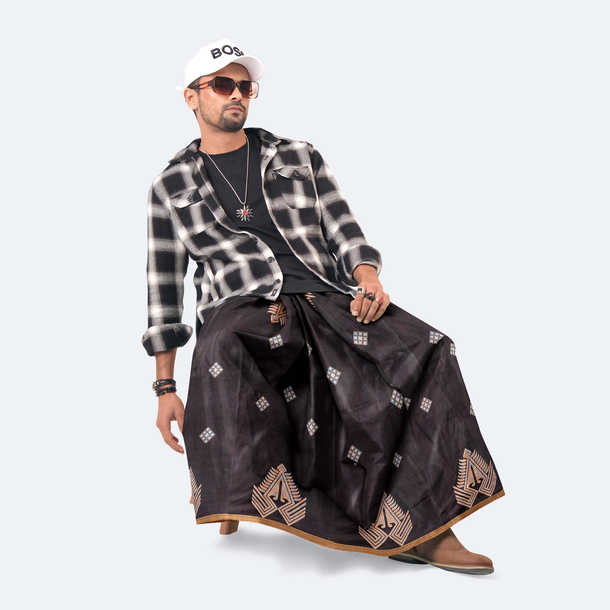 Men’s Elegant Traditional Dobby Cotton Lungi - Crown