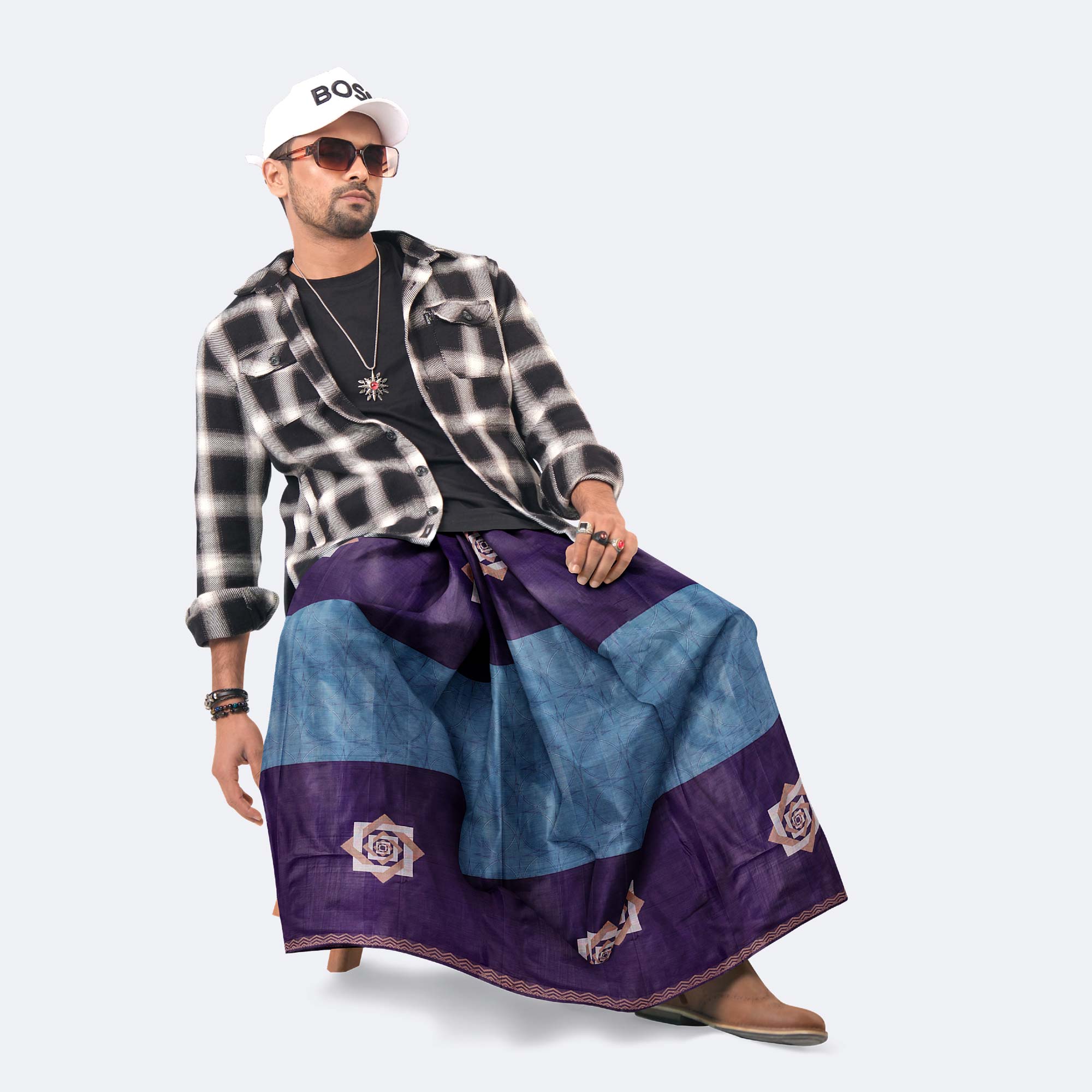 Classic & Stylish Dobby Patterned Cotton Lungi - Crown