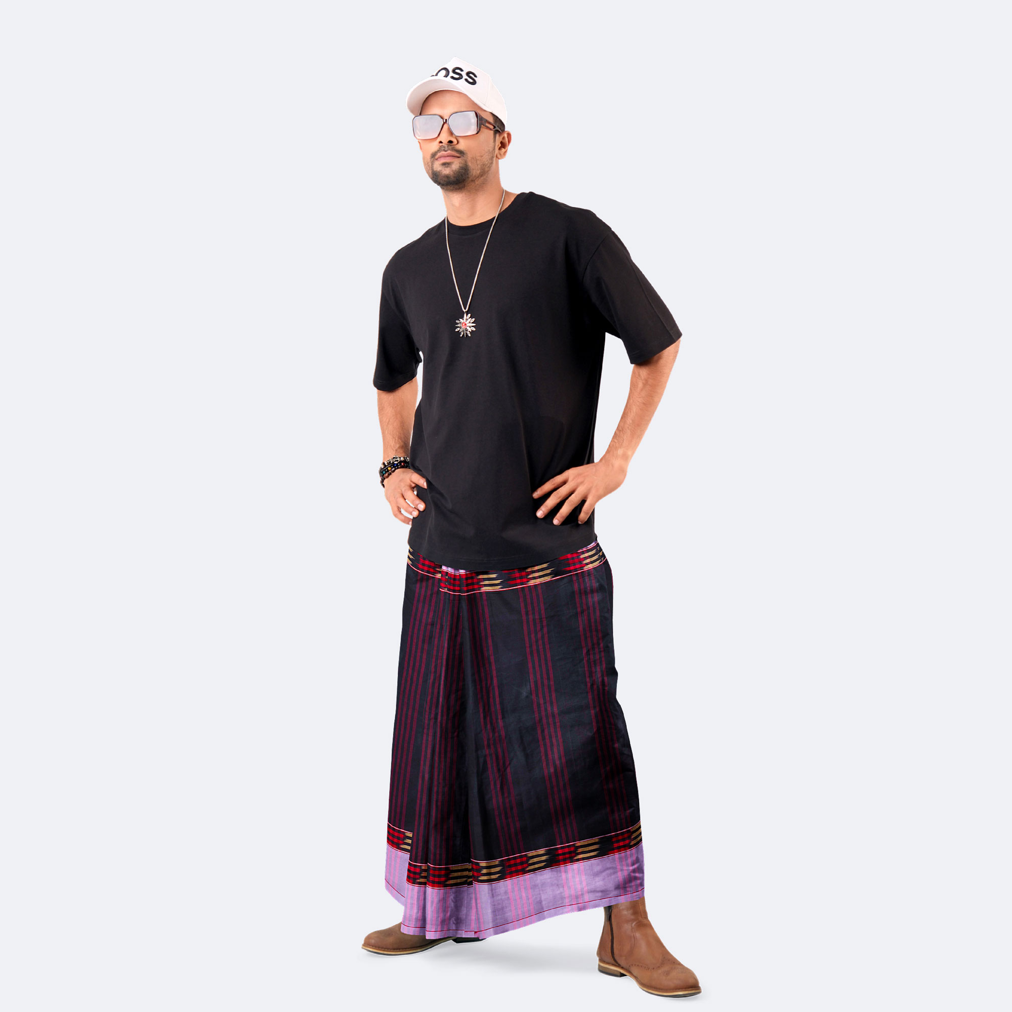 Royal Black & Purple Weave Cotton Lungi - Crown