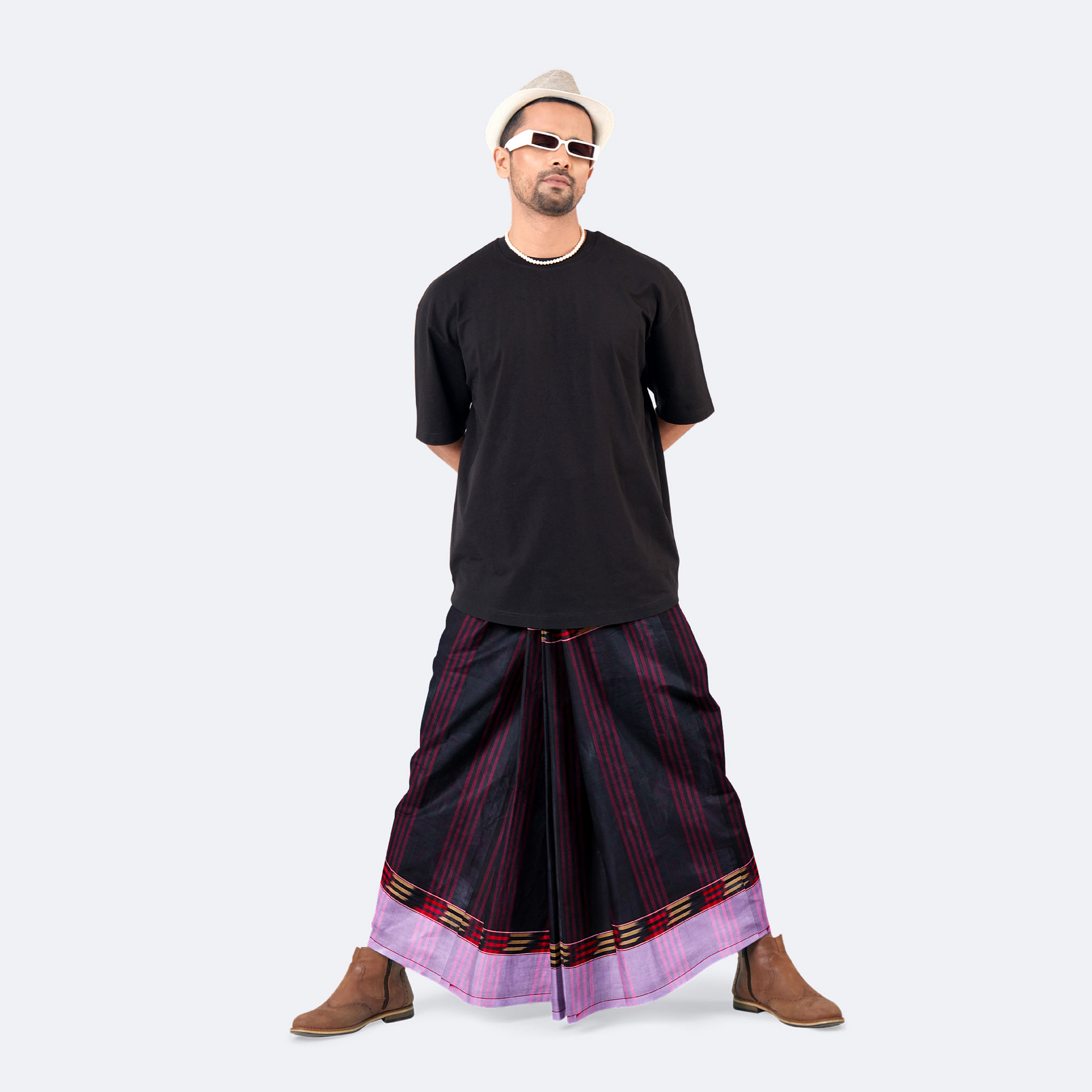 Royal Black & Purple Weave Cotton Lungi - Crown