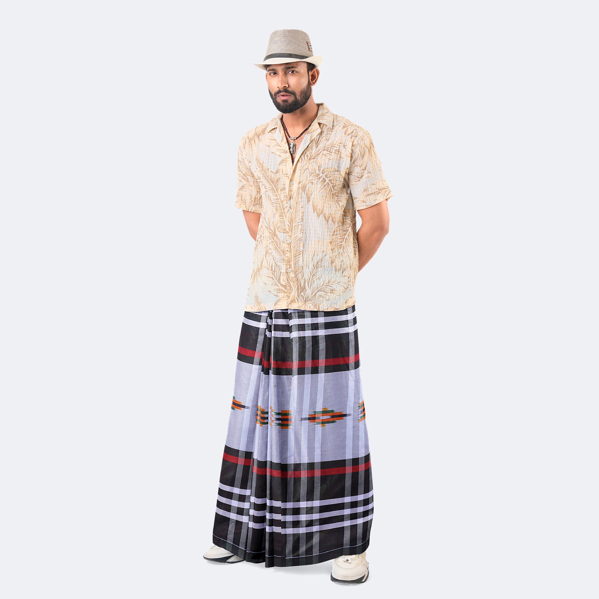 Classic Grey & Black Checkered Cotton Lungi - Crown