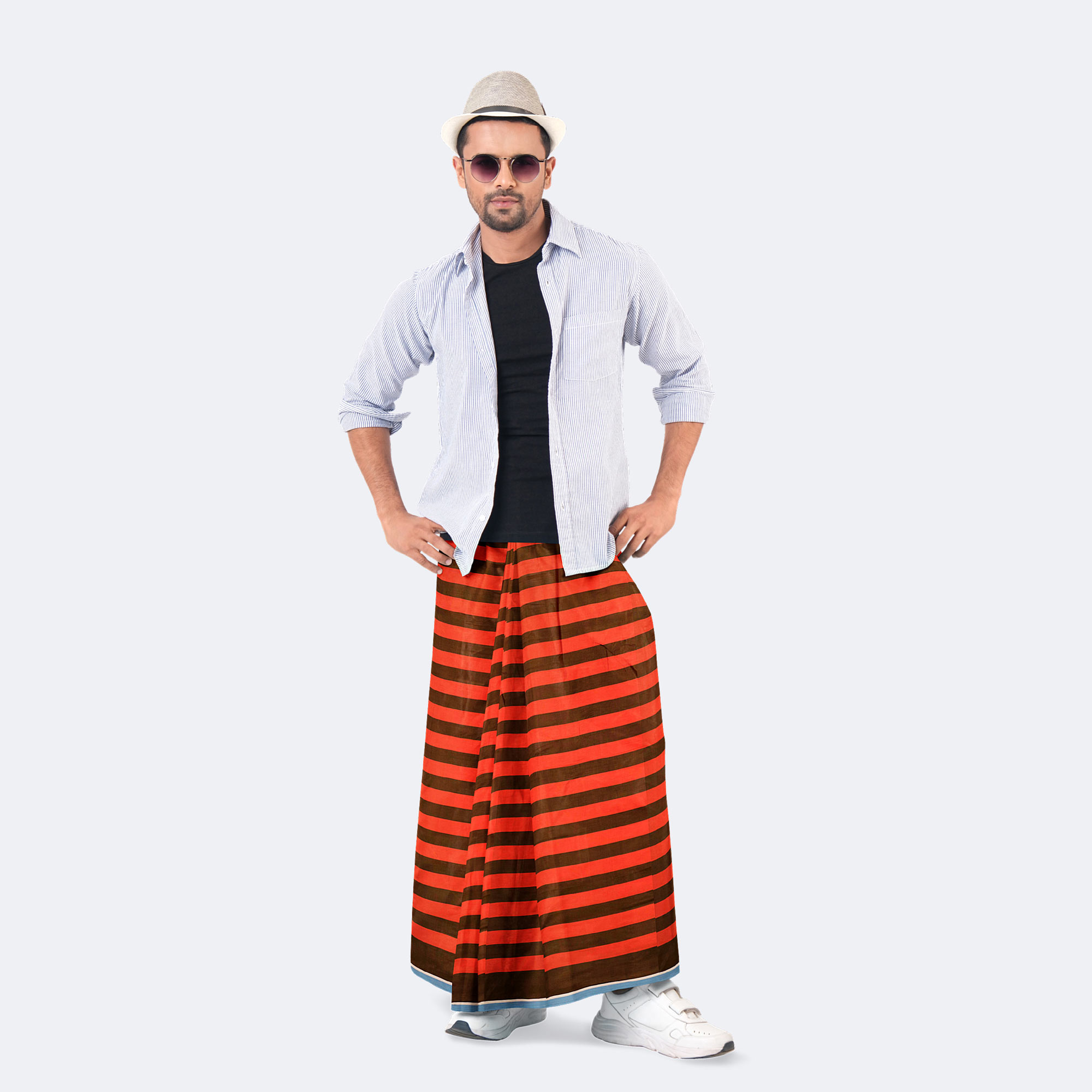 Burnt Orange & Deep Brown 100% Cotton Lungi - Crown