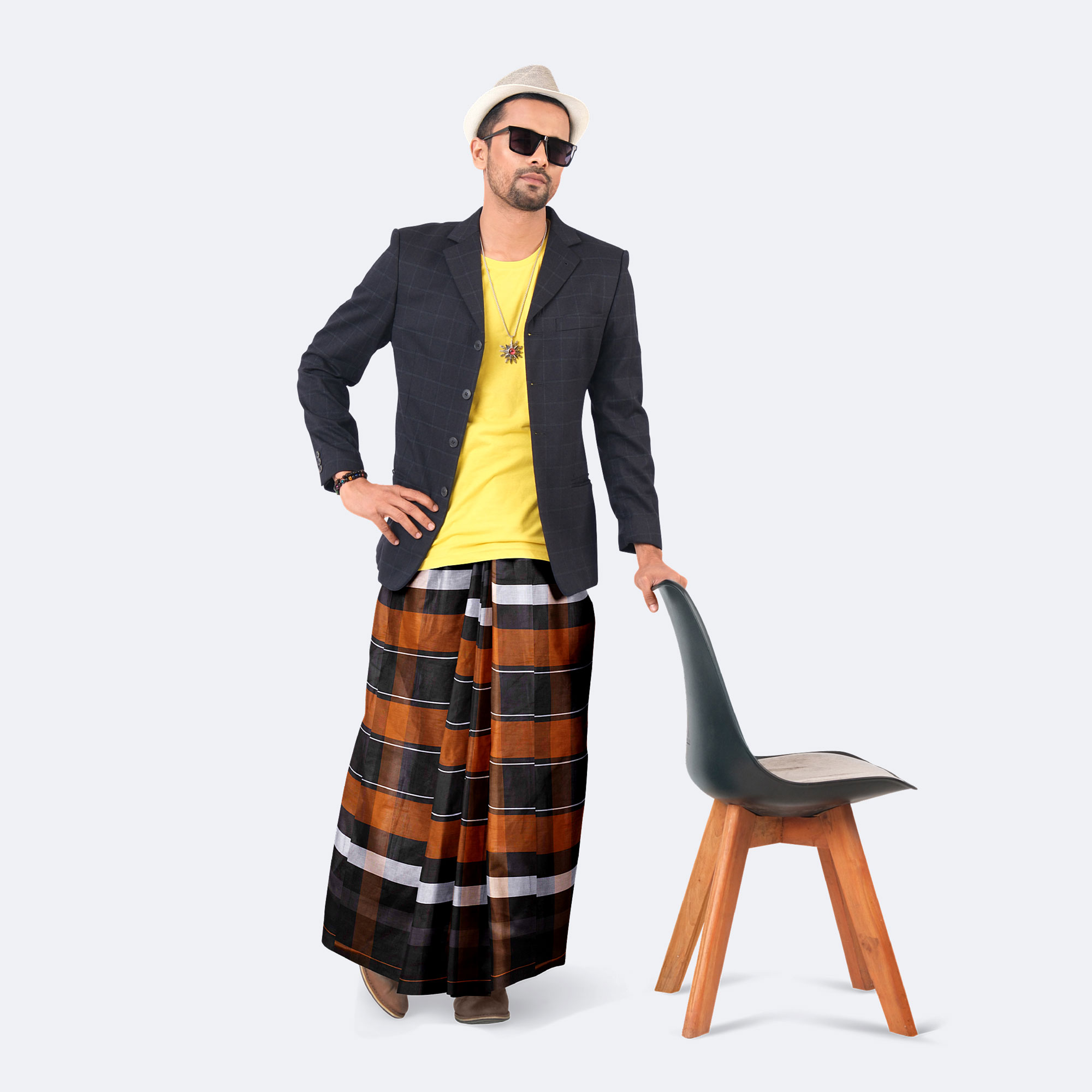 Rustic Brown & Classic Black 100% Cotton Lungi - Crown