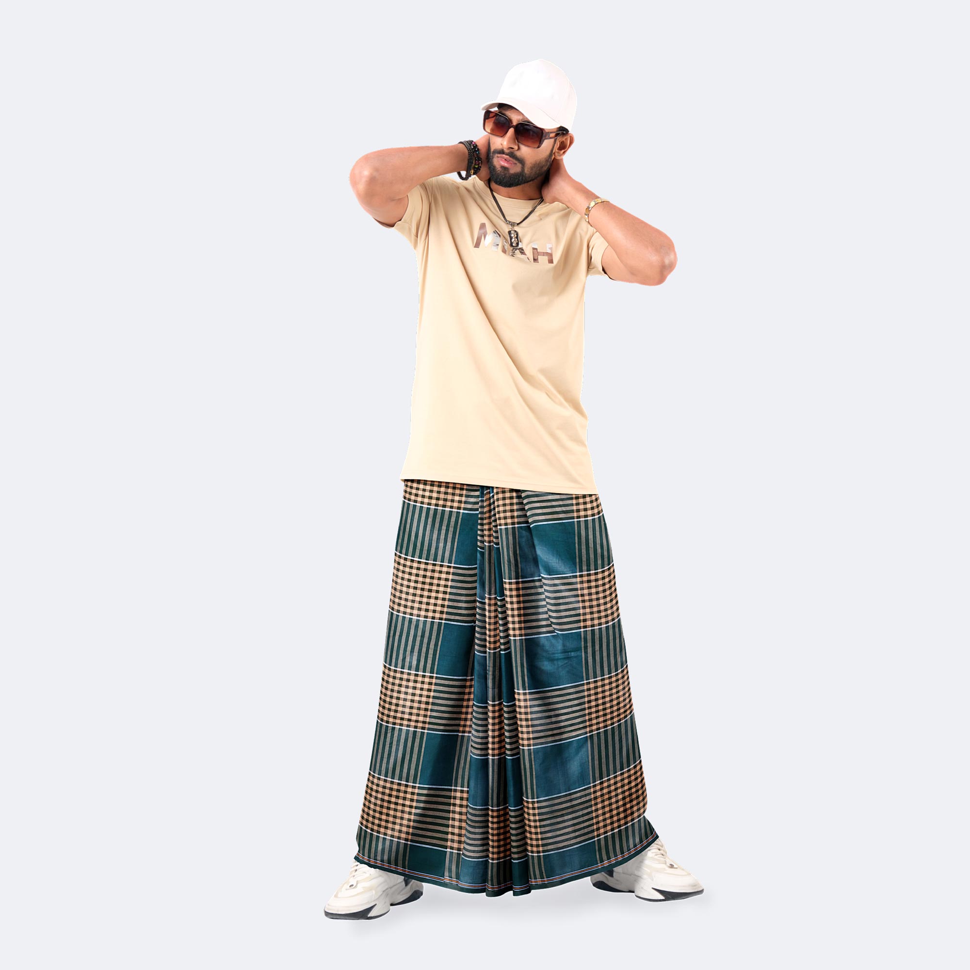 Bottle Green & Brown check Lungi- High Choice