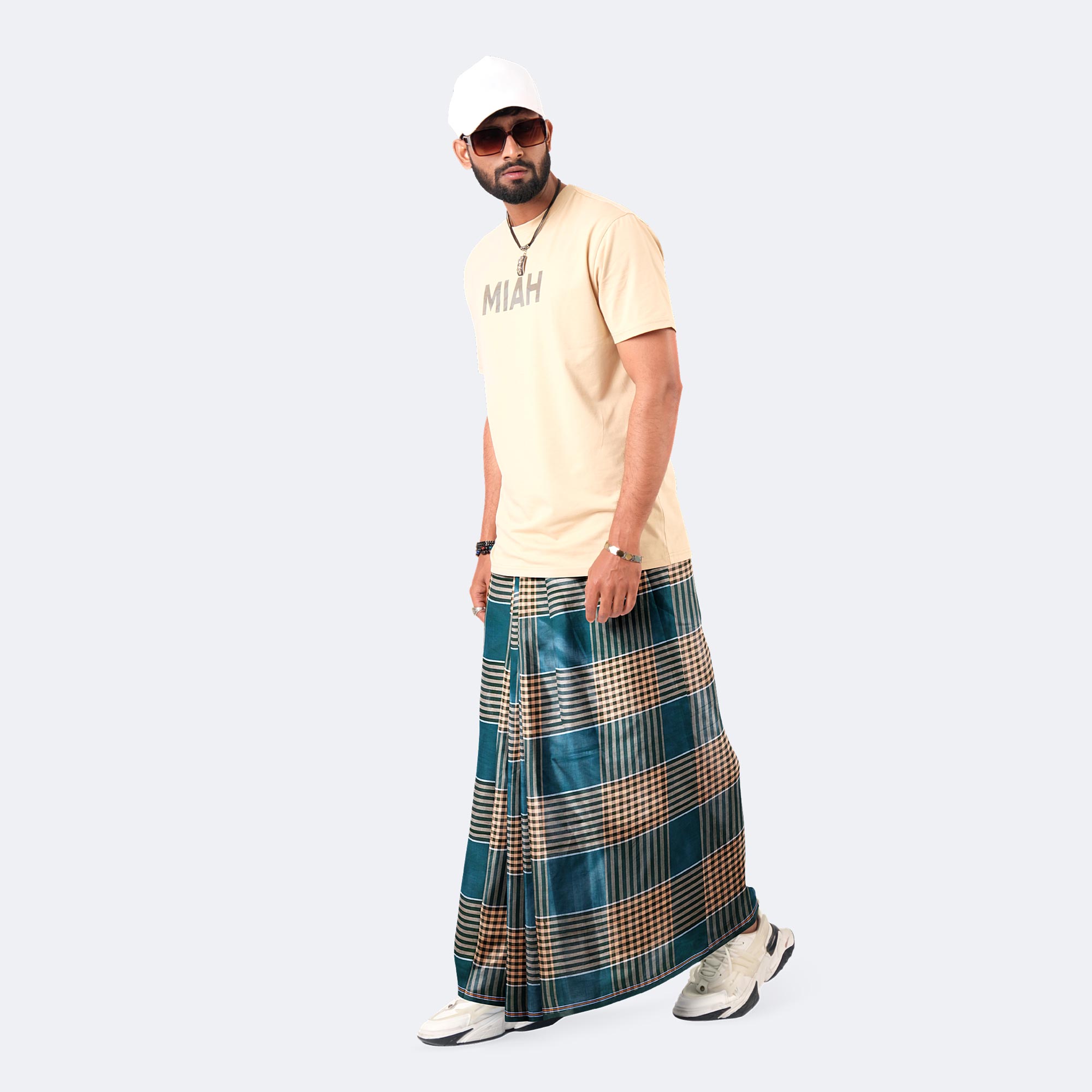 Bottle Green & Brown check Lungi- High Choice