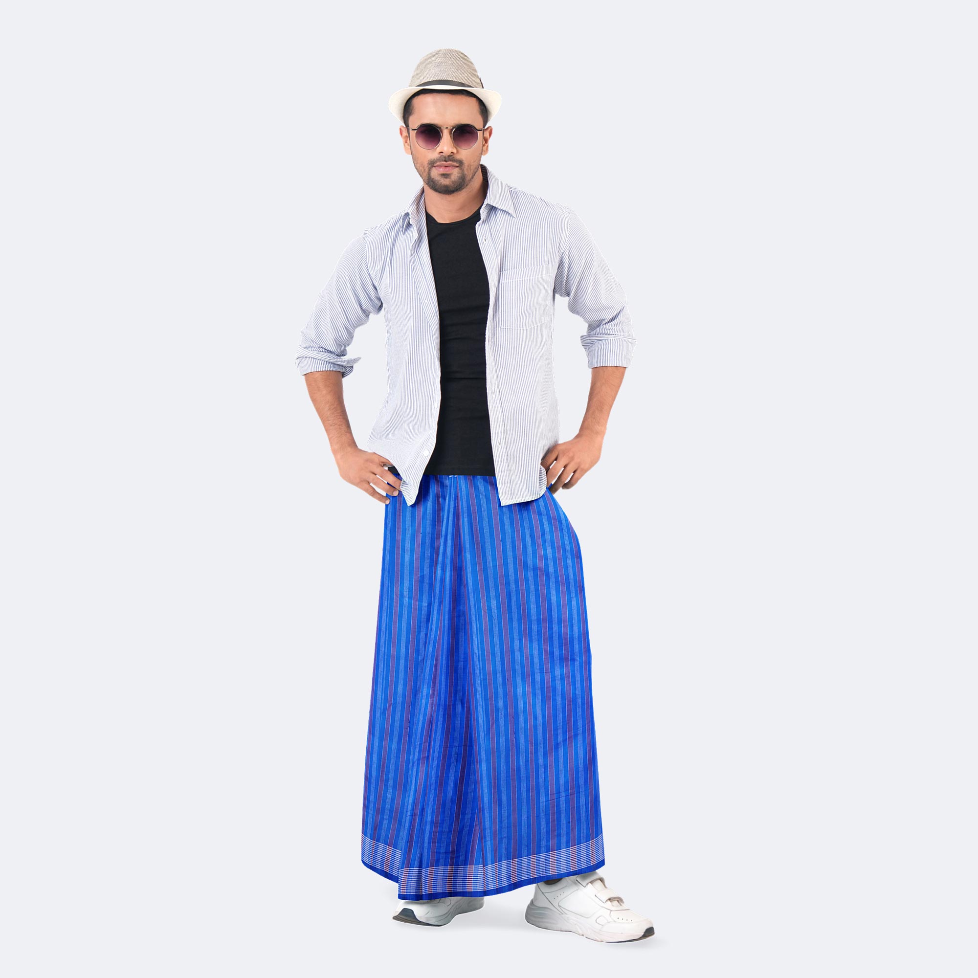 Blue Colorful Check Stitched Lungi- High Choice