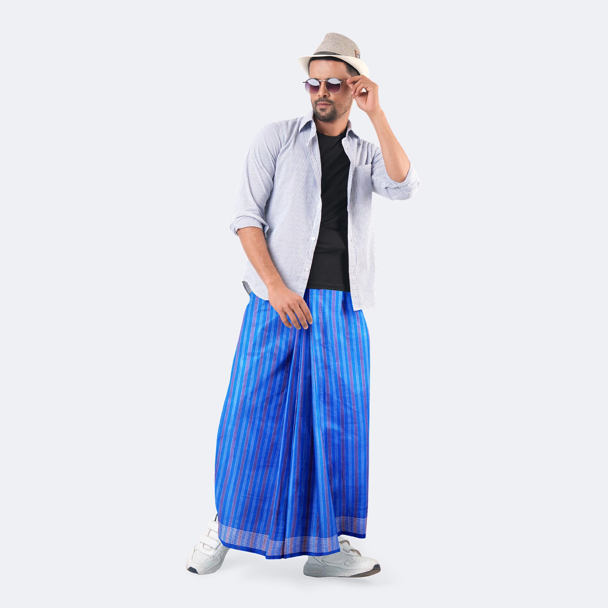 Blue Colorful Check Stitched Lungi- High Choice