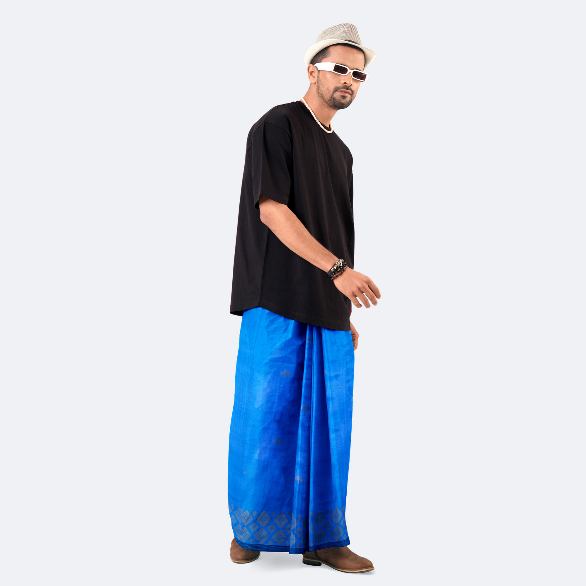 Premium Jacquard & Dobby Blue Cotton Lungi - Perfect