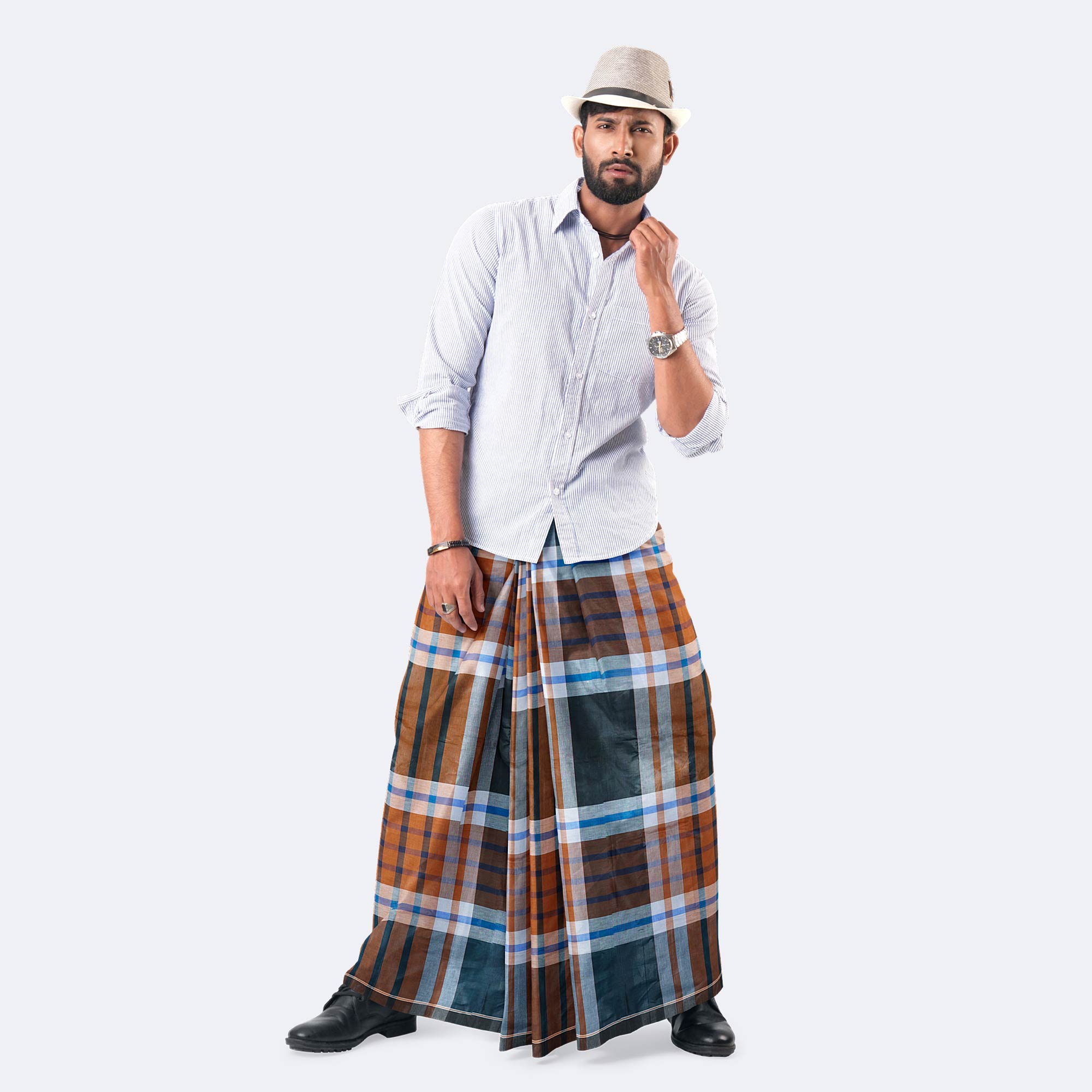 Men’s Checked Multicolor Cotton Lungi - Ullash